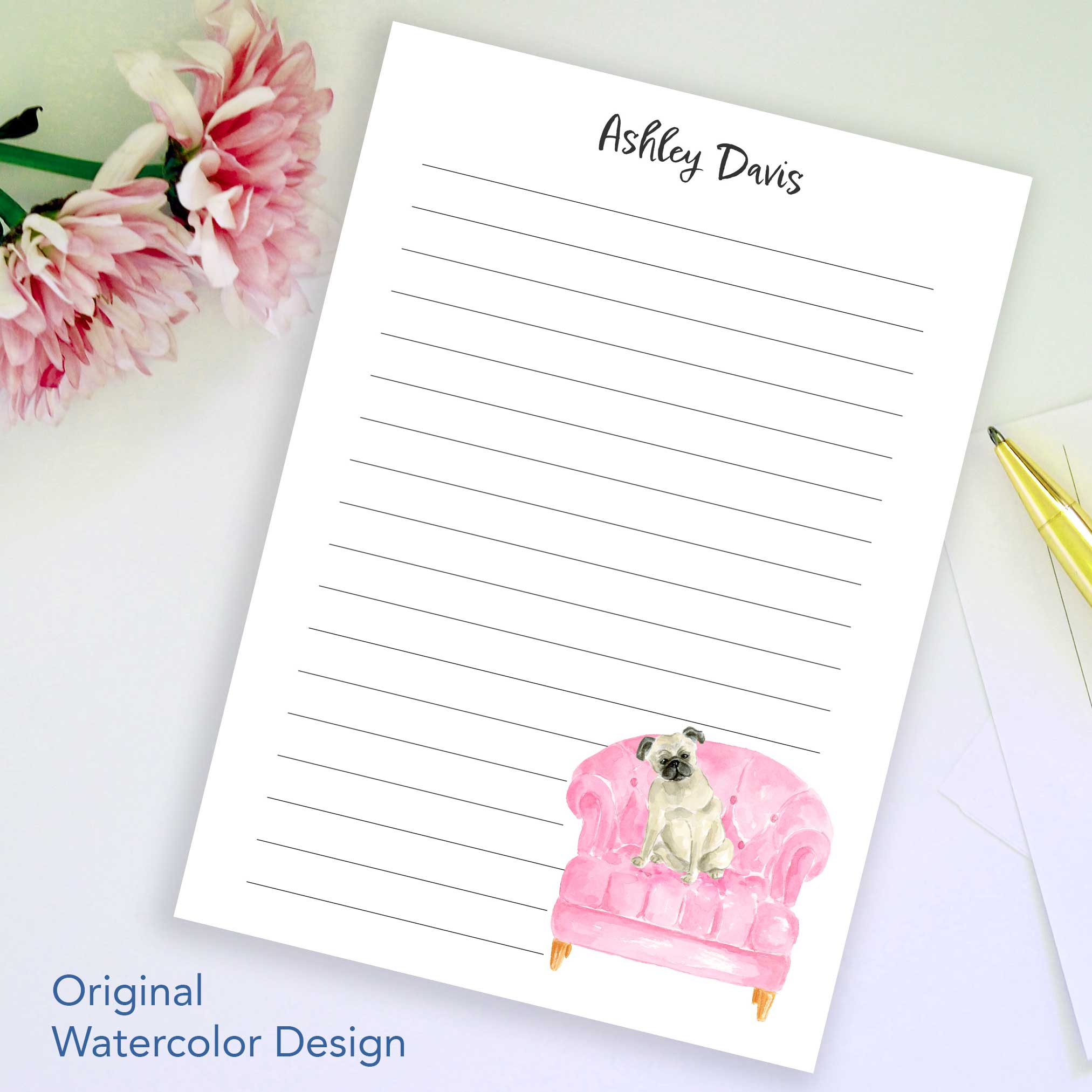 Personalized Pug in a Chair Notepad