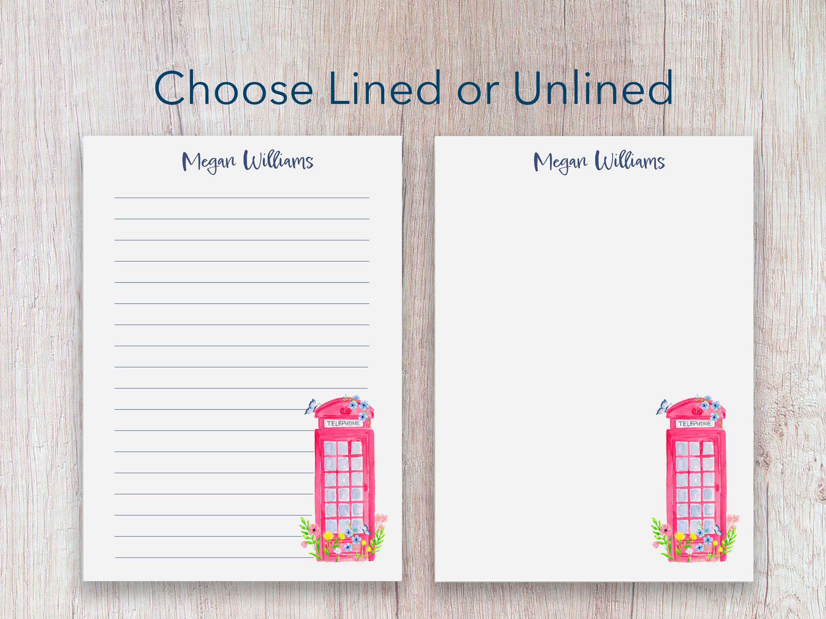 Personalized Notepad with Red London Telephone Booth