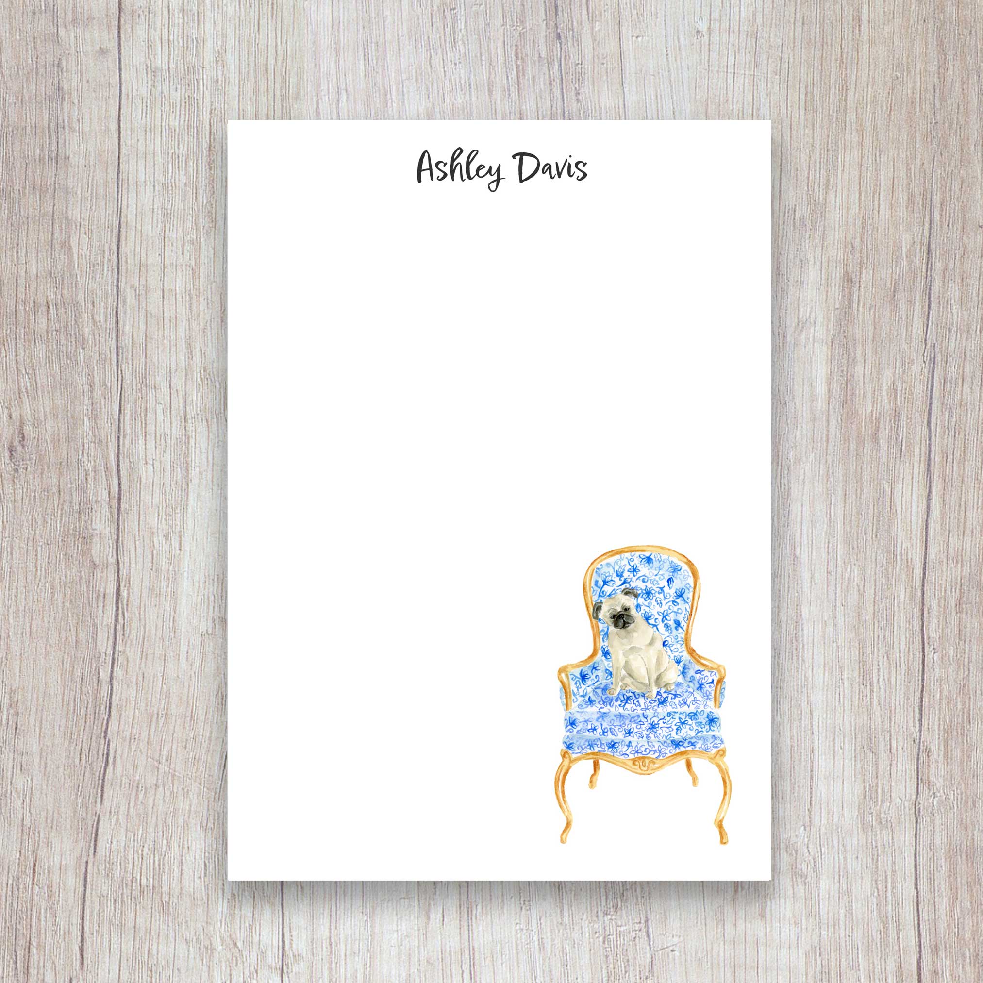 Personalized Pug in a Chair Notepad