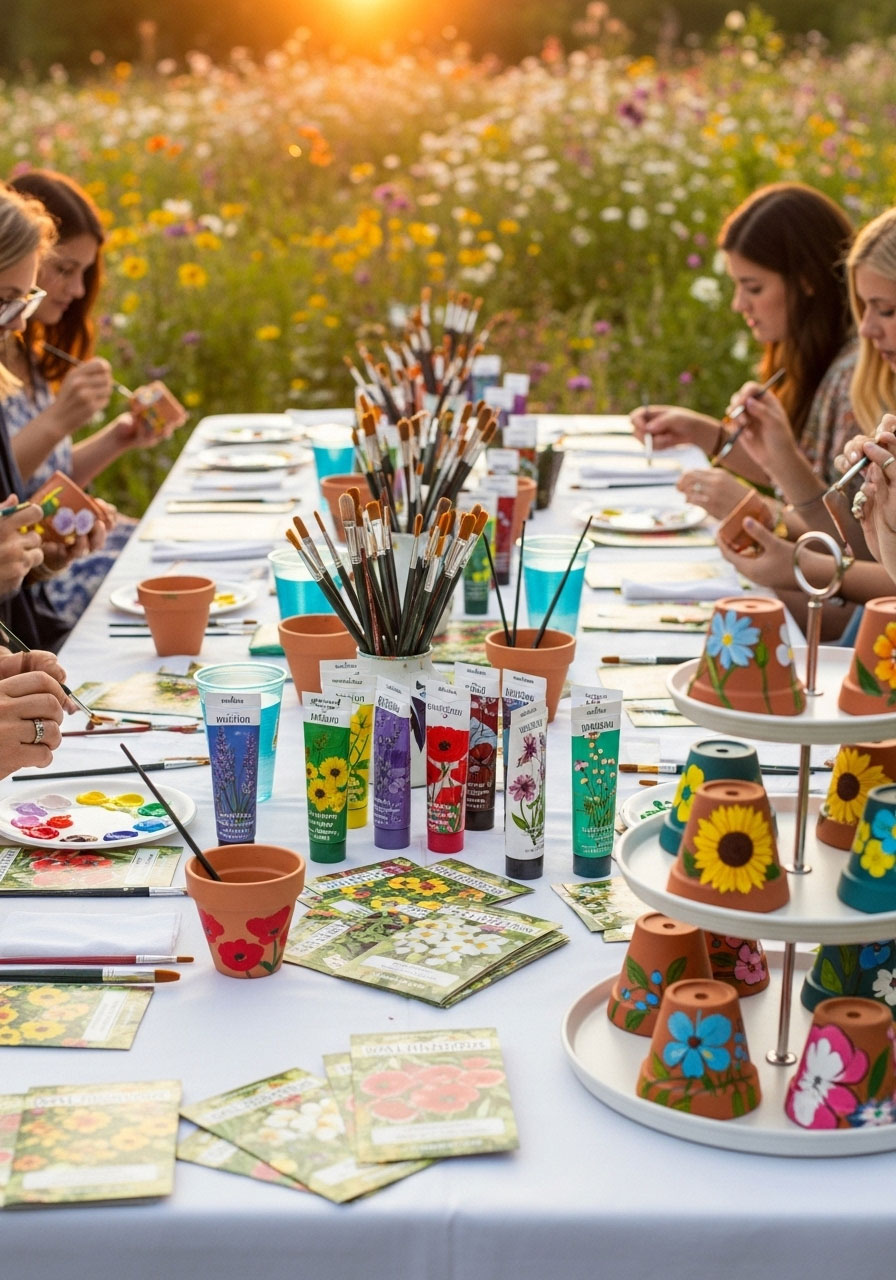 Peinture sur pot en terre cuite au jardin 
