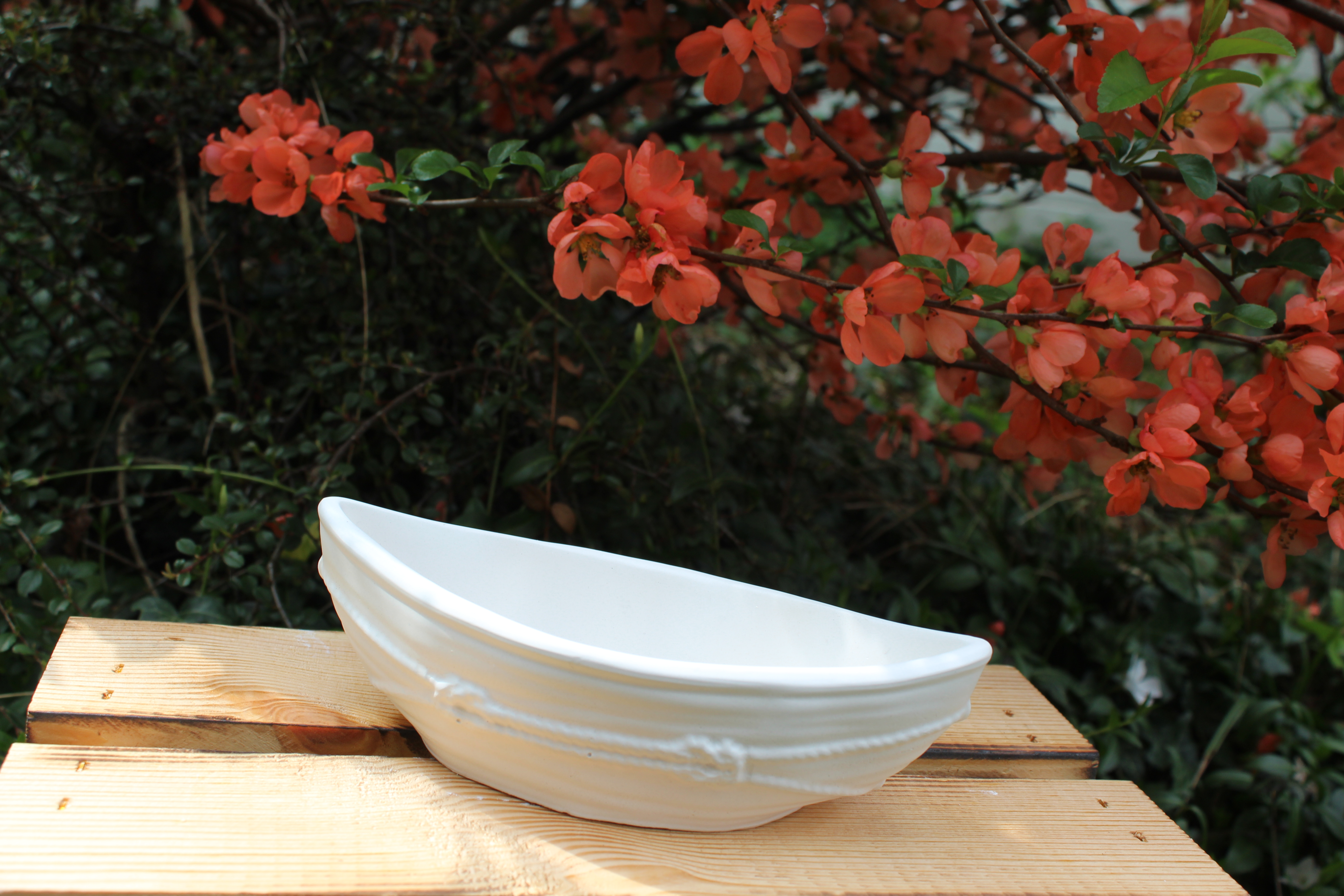 Weiße Keramikschale Boot Aufbewahrung maritim