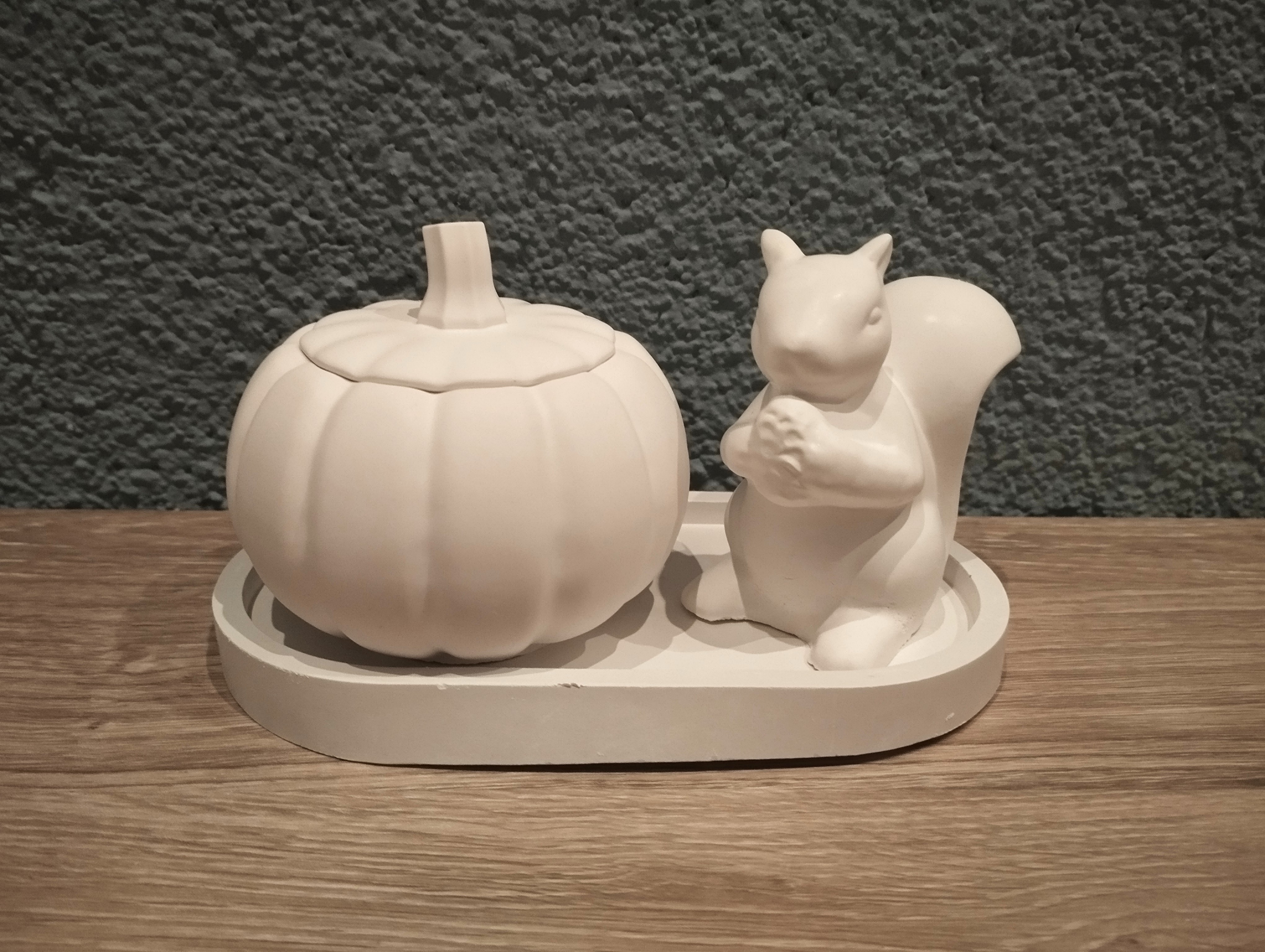 Keramikset Kürbis und Eichhörnchen