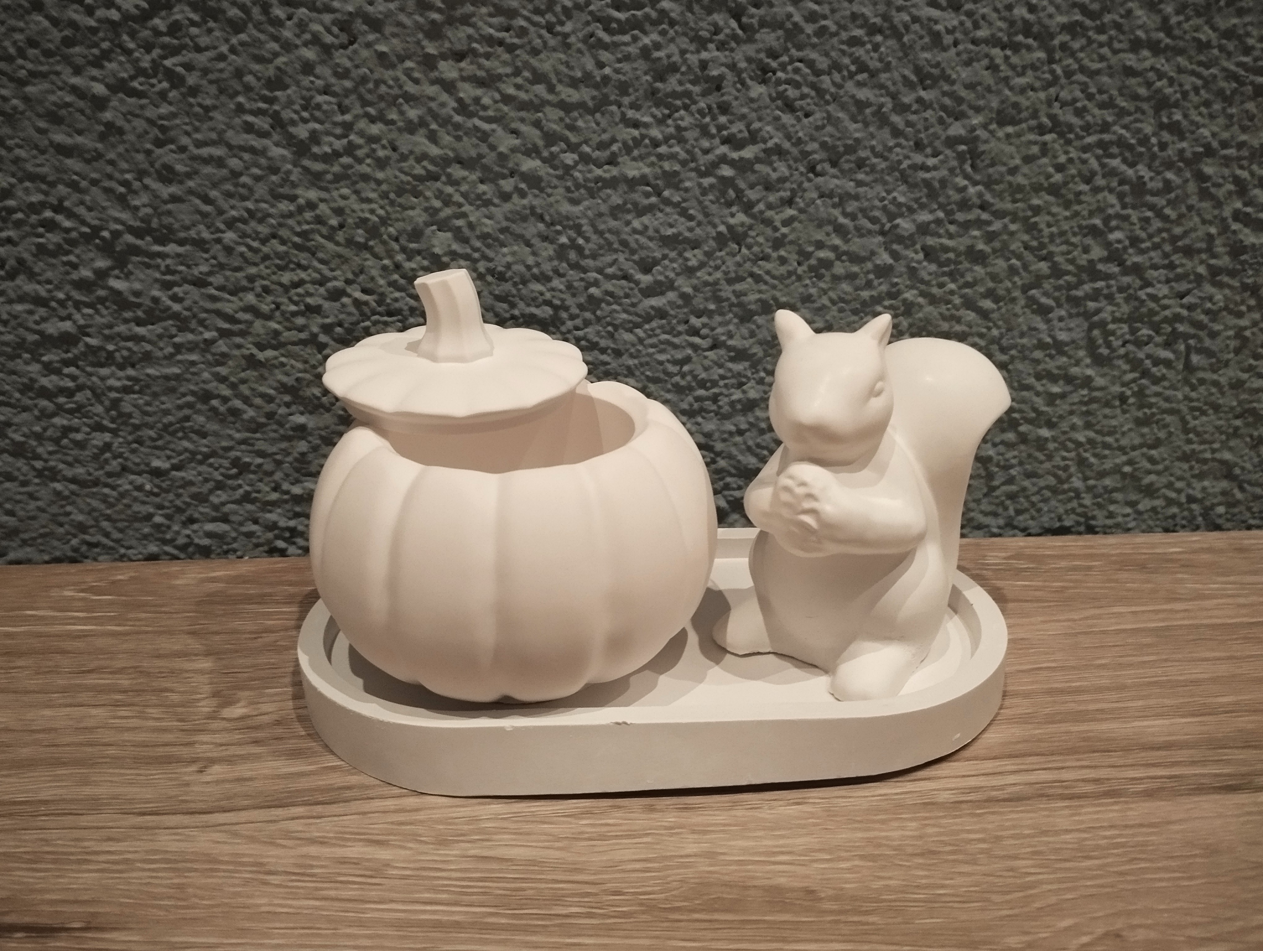Keramikset Kürbis und Eichhörnchen