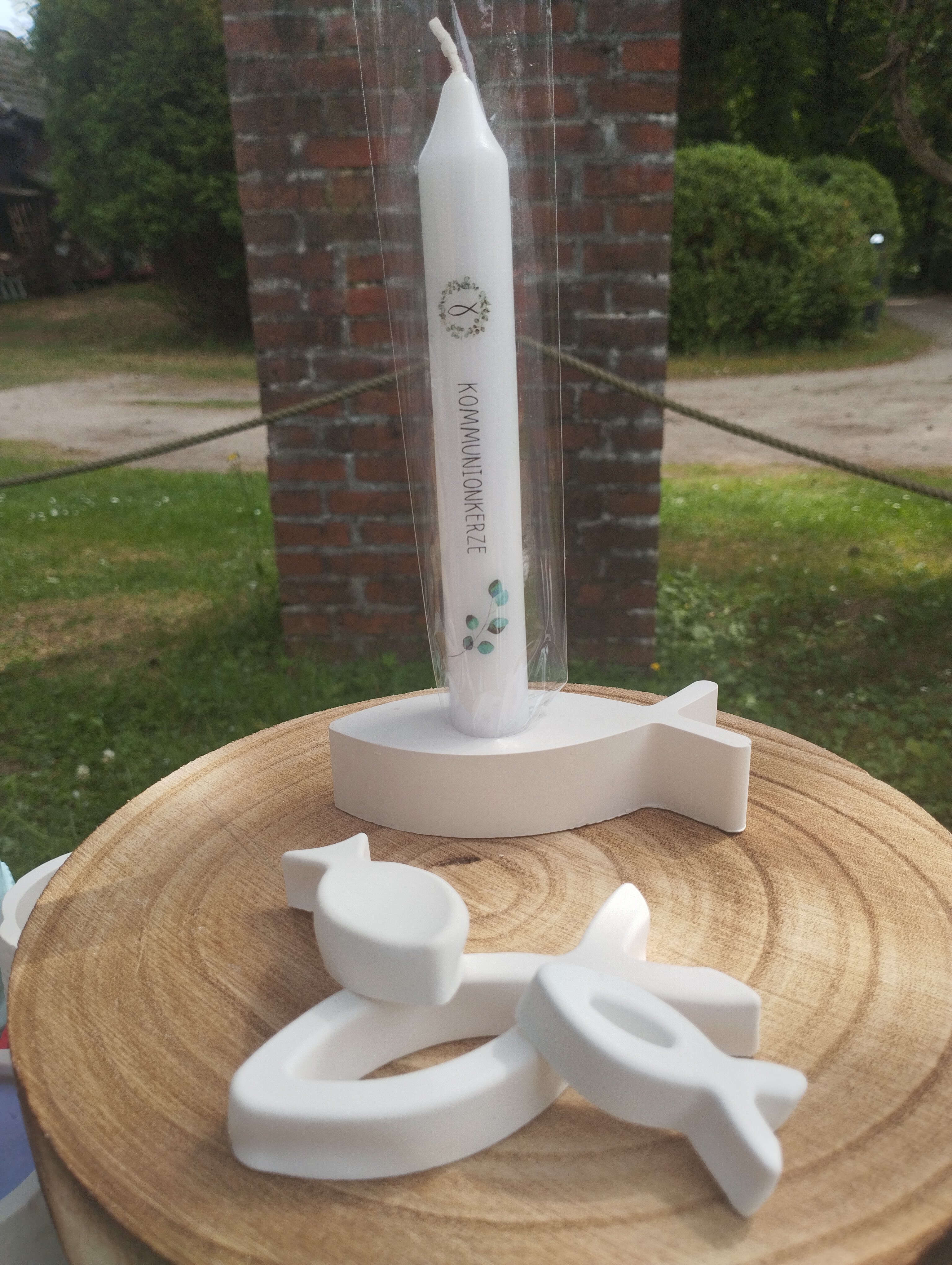 Kommunionkerze mit Kerzenhalter / Konfirmation