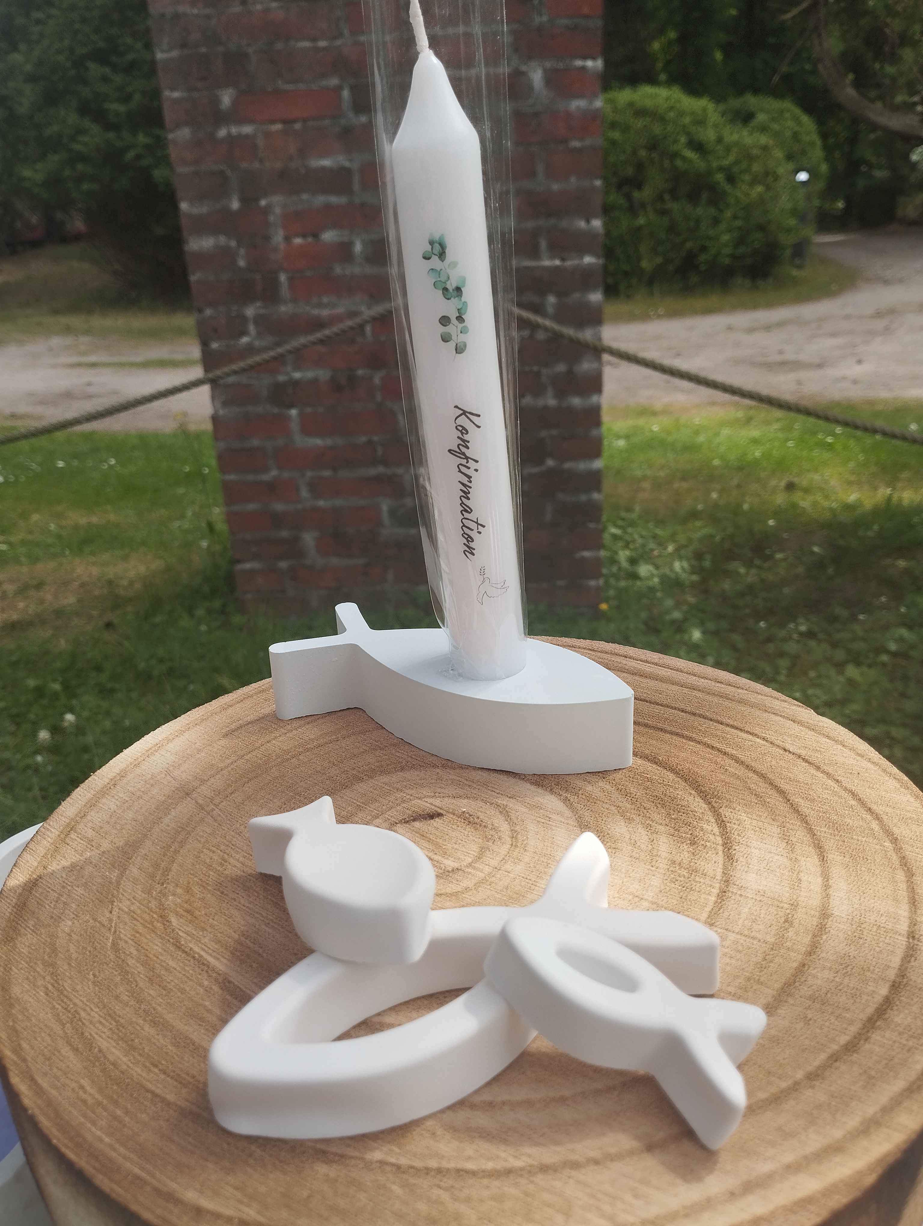 Kommunionkerze mit Kerzenhalter / Konfirmation