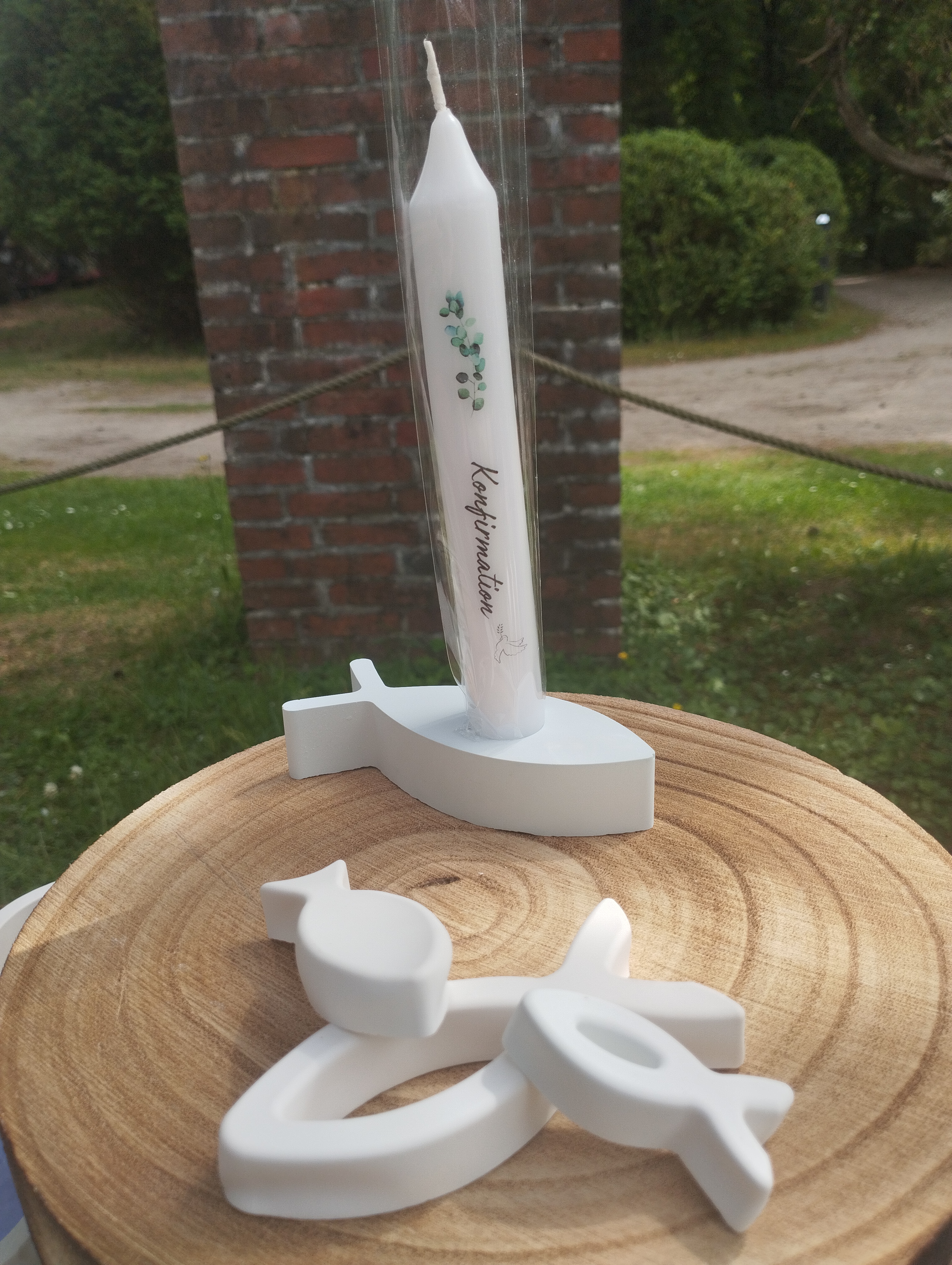 Kommunionkerze mit Kerzenhalter / Konfirmation