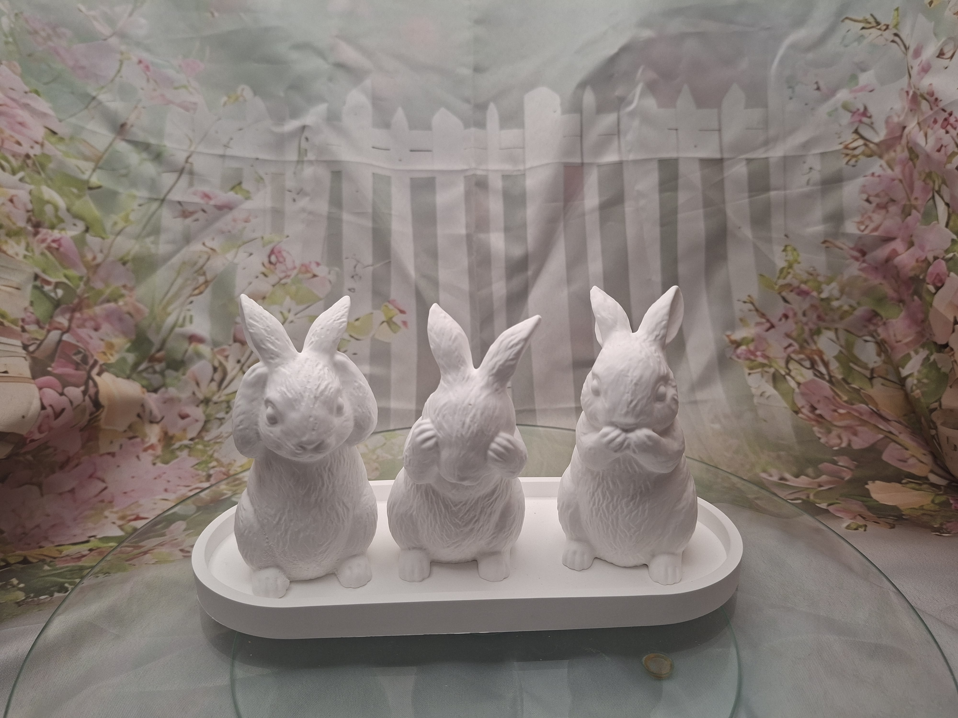 Hasen aus Gießgips Nichts Hören, Nichts Sehen, Nicht Sprechen