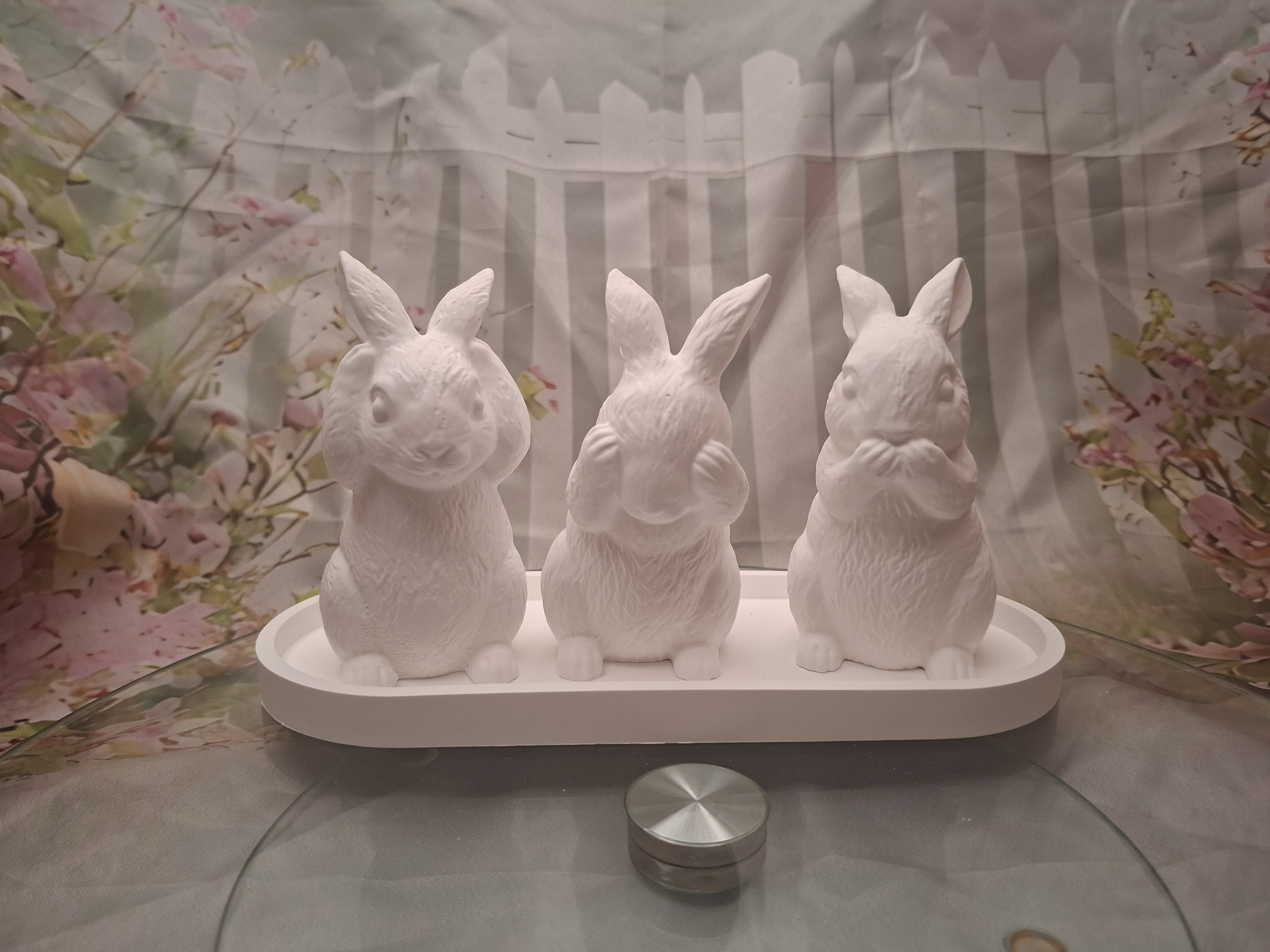 Hasen aus Gießgips Nichts Hören, Nichts Sehen, Nicht Sprechen