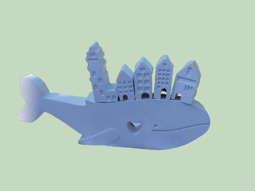 Dekorative weiße Figur Wal mit Häusern