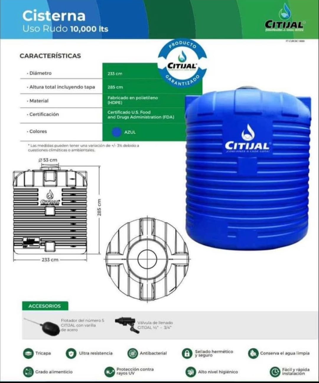 Cisterna Uso Rudo 10,000 Litros 
