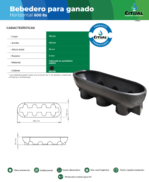Bebedero Para Ganado 600 Litros 
