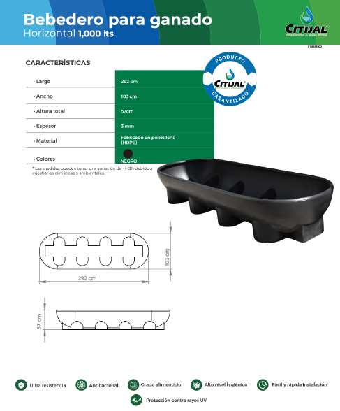 Bebedero Para Ganado 1,000 Litros 