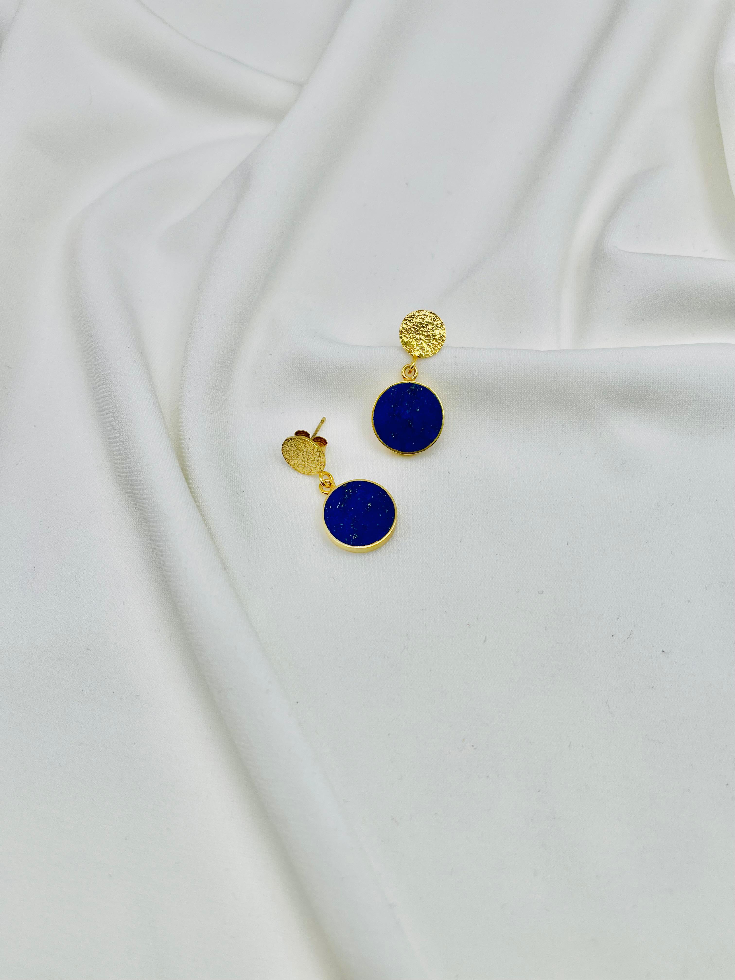 Gold and Blue Circular Earrings