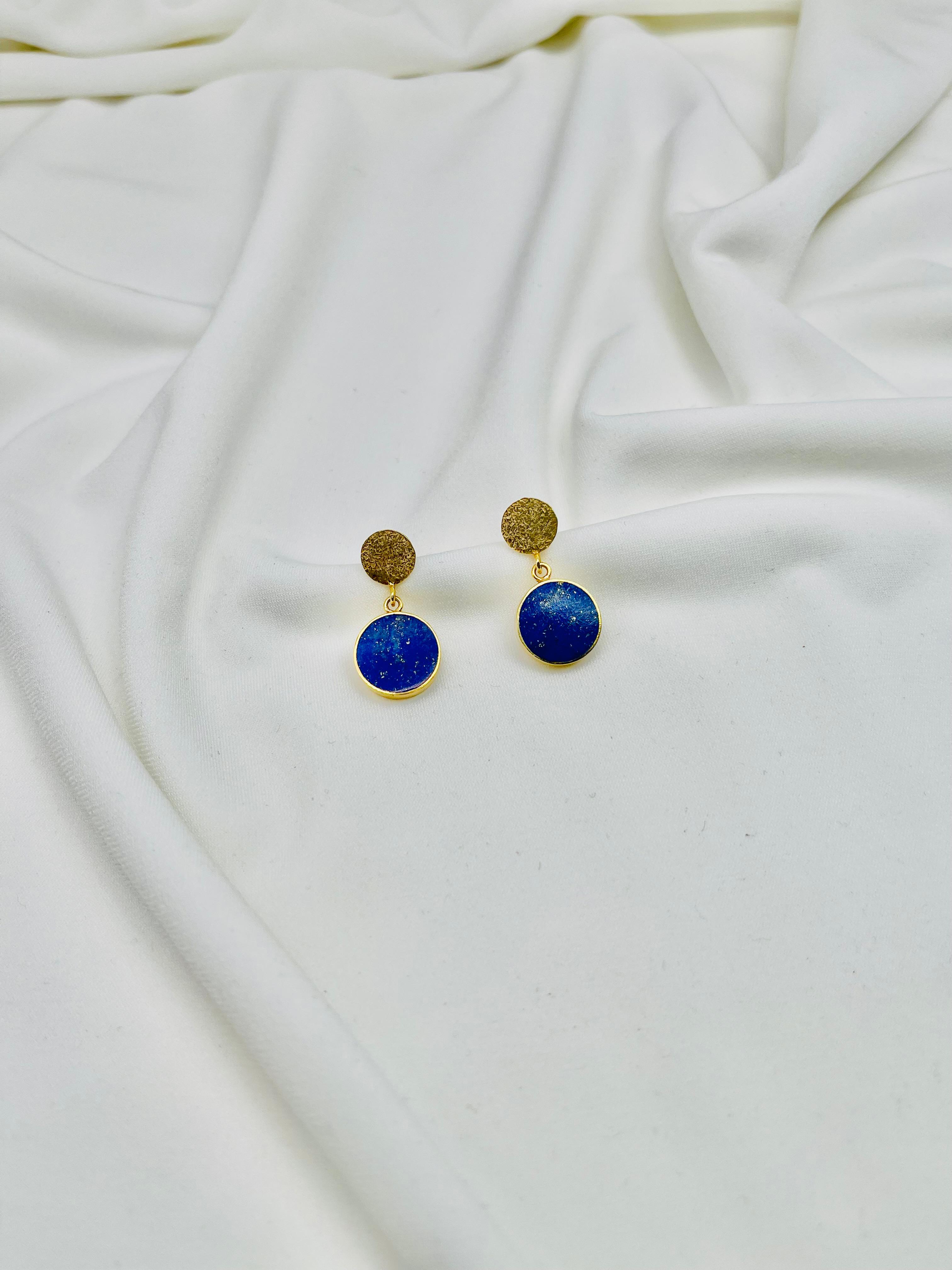 Gold and Blue Circular Earrings