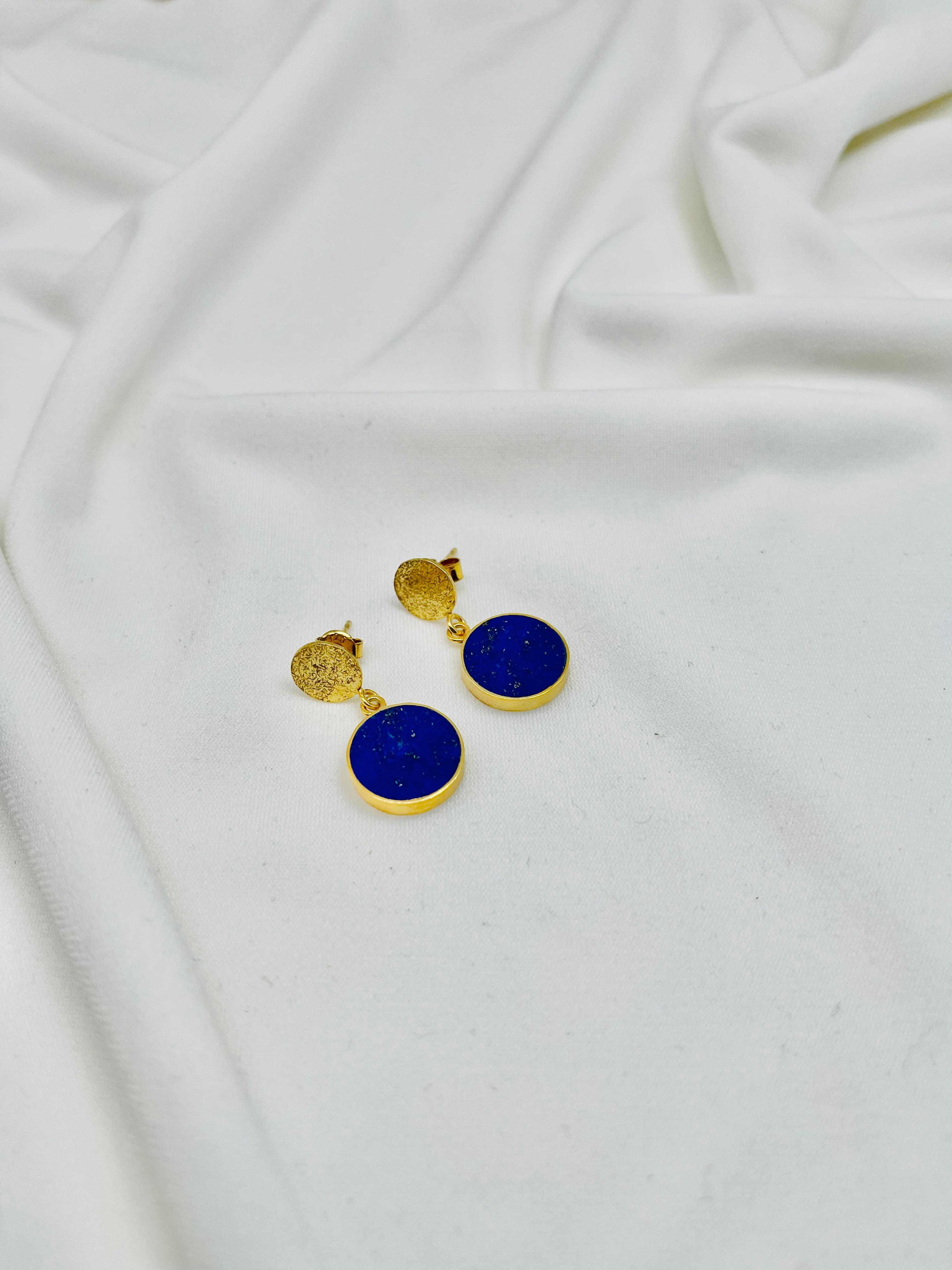 Gold and Blue Circular Earrings