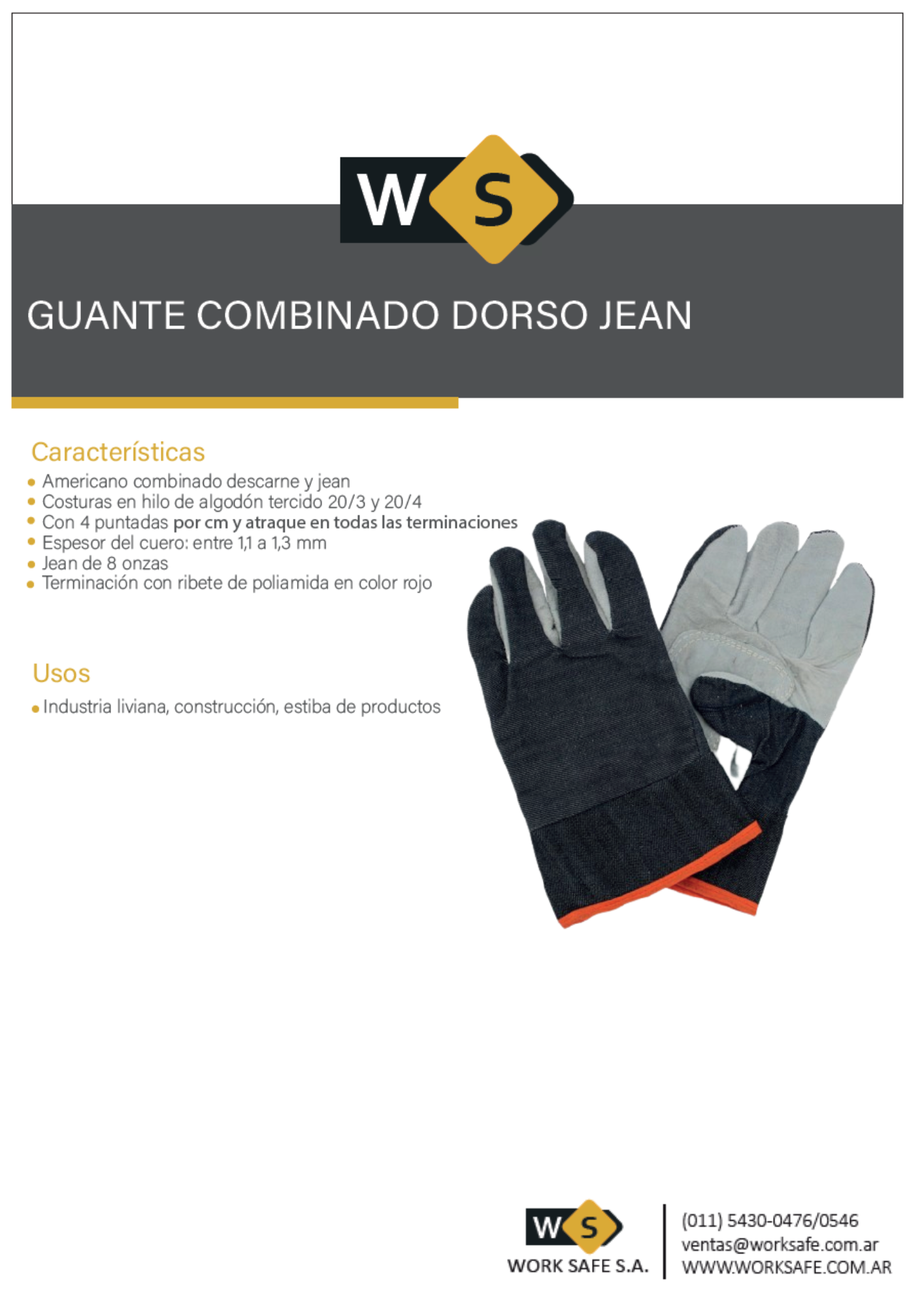 Guante descarne combinado con jean - GTEDESCDORJEAN