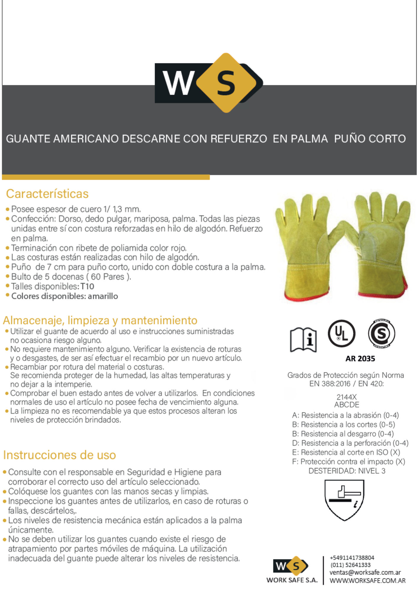 Guante descarne amarillo puño corto - GTEAMECORAMA