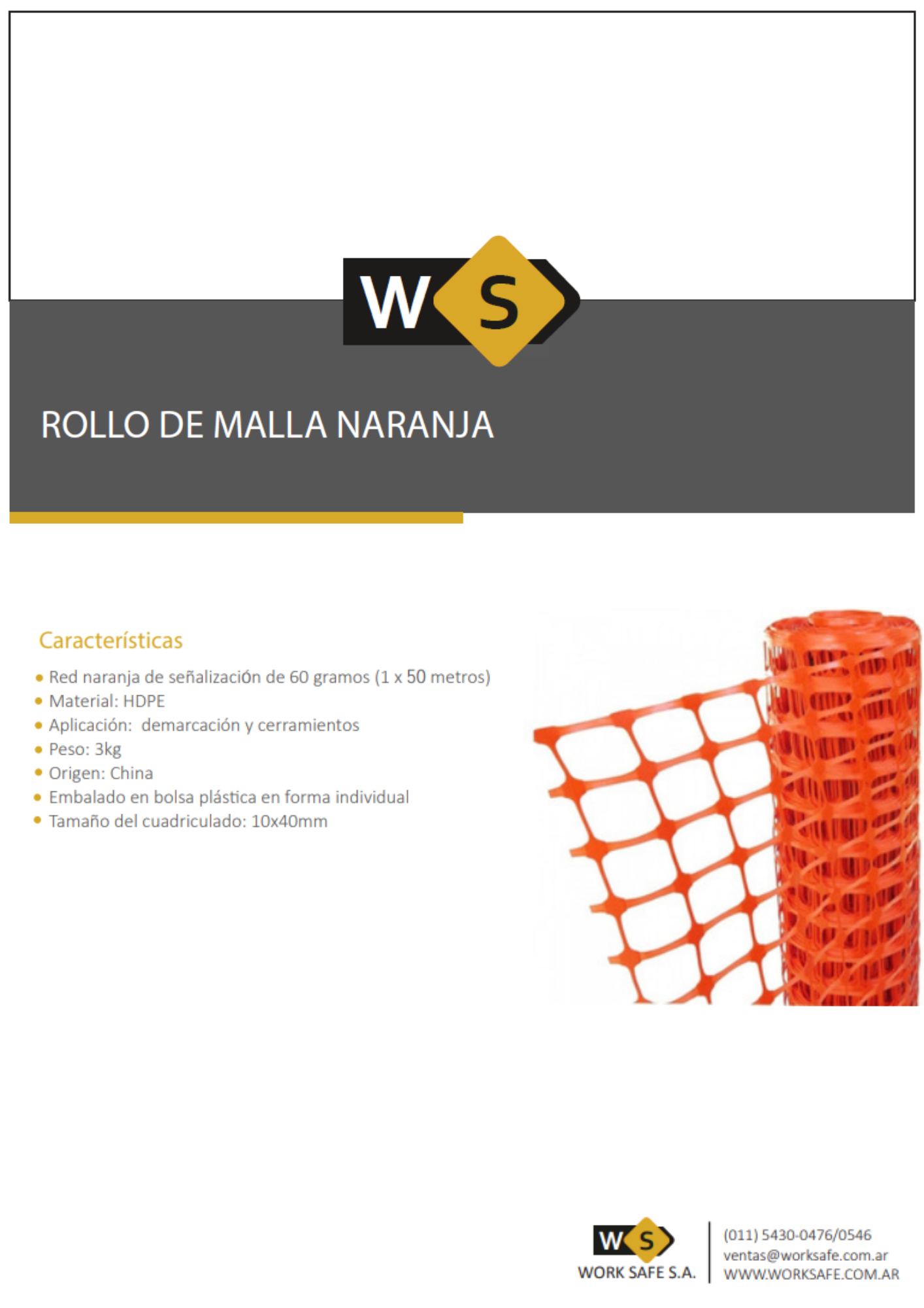 Rollo de malla naranja 60gr - ROLLOMALLA60GWS