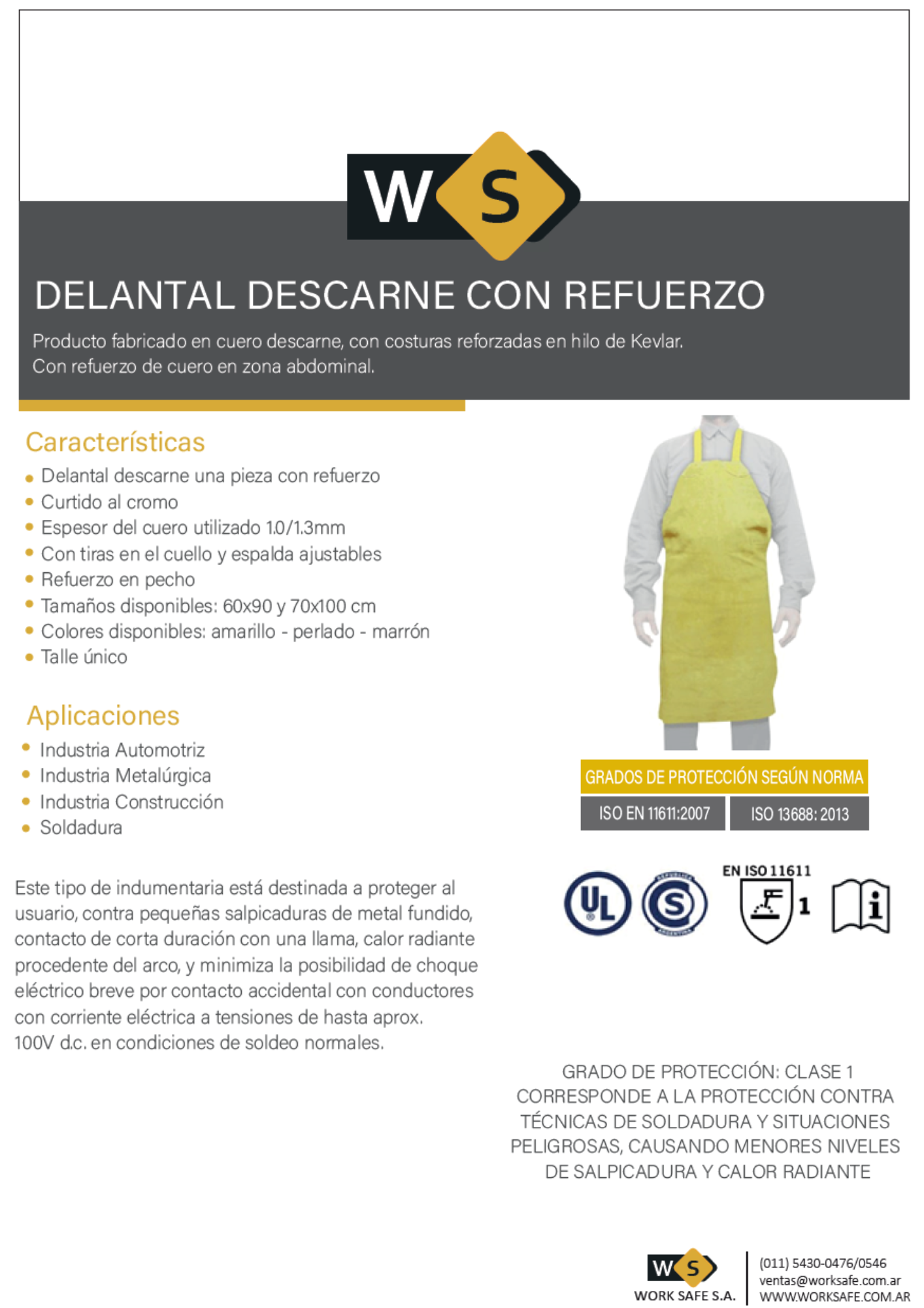 Delantal descarne amarillo con refuerzo 70x110 - DELANREF70x110