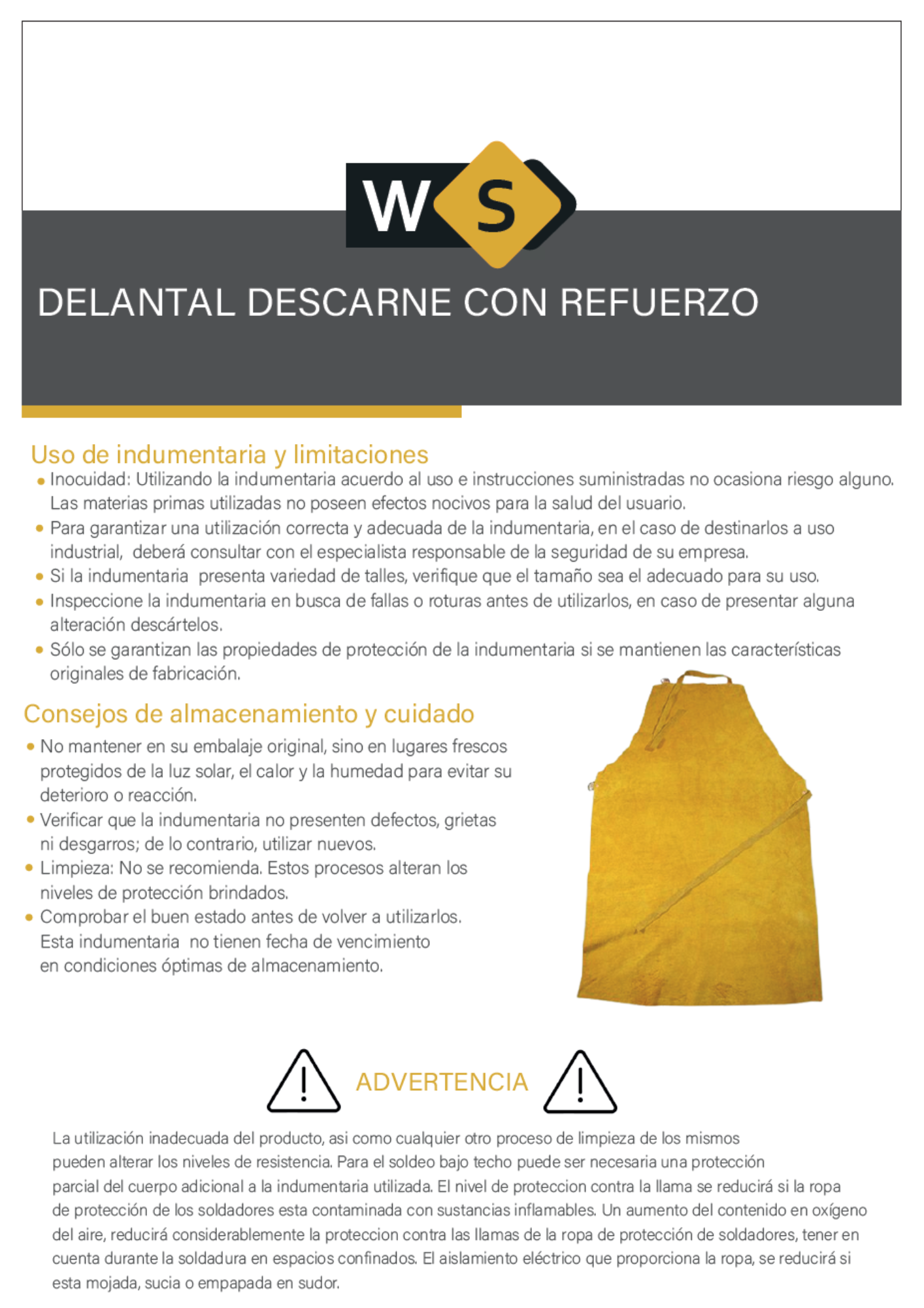 Delantal descarne amarillo con refuerzo 60x90 - DELANREF