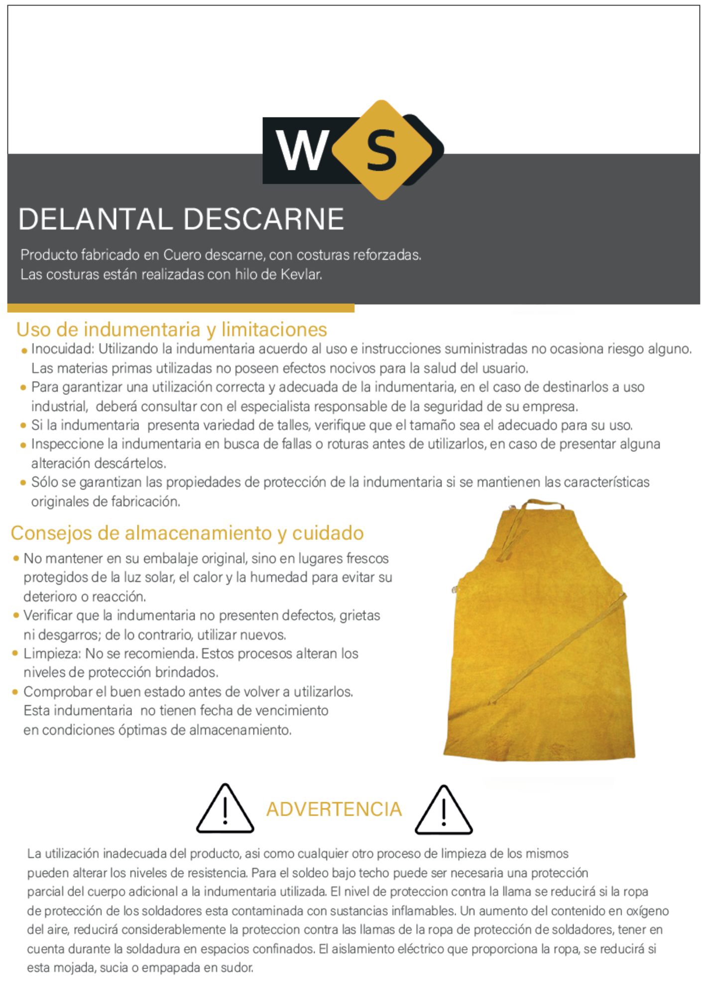 Delantal descarne amarillo 60x90 - DELANENTERO