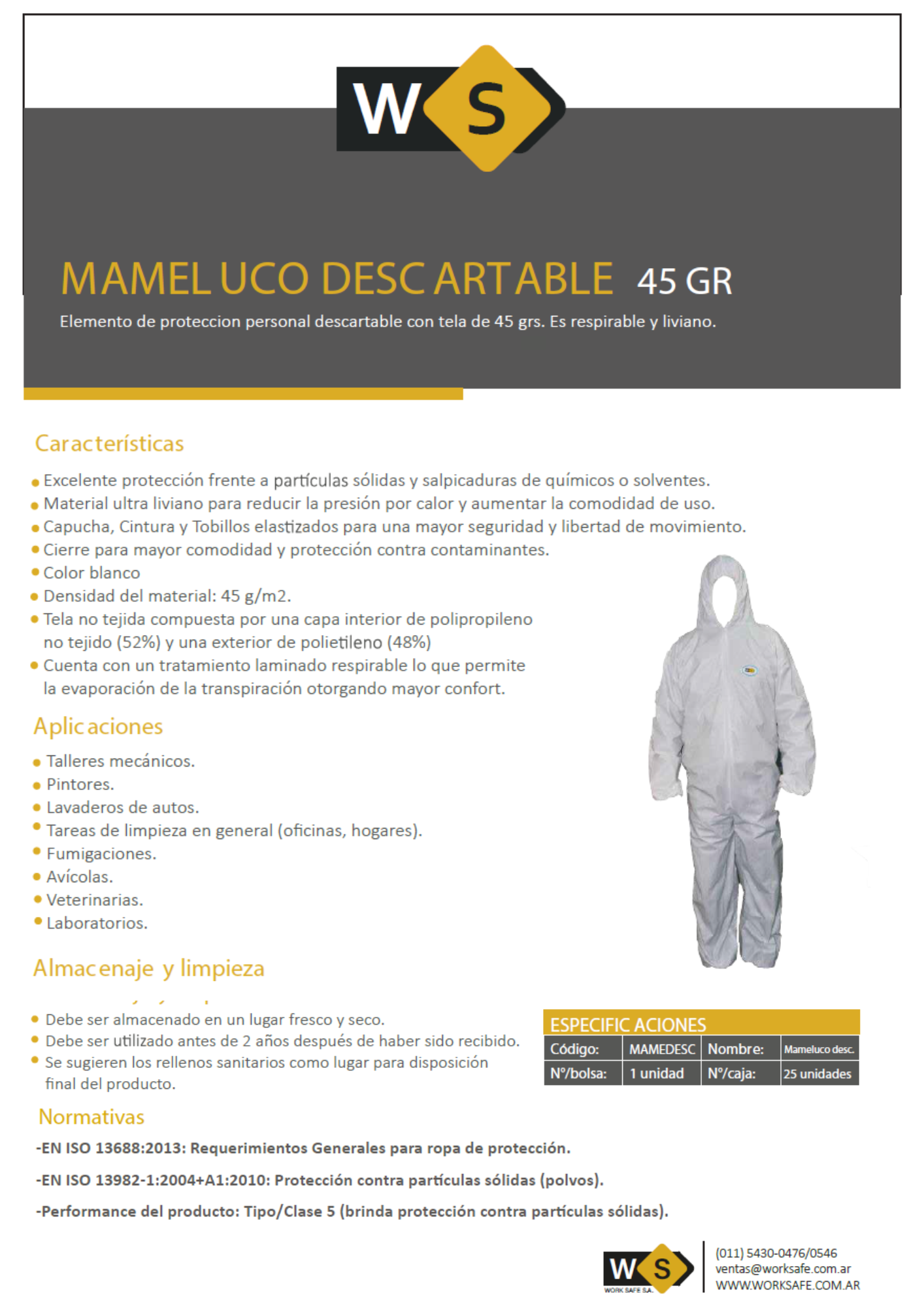 Mameluco descartable Dustex 45 g - MAMEDESC