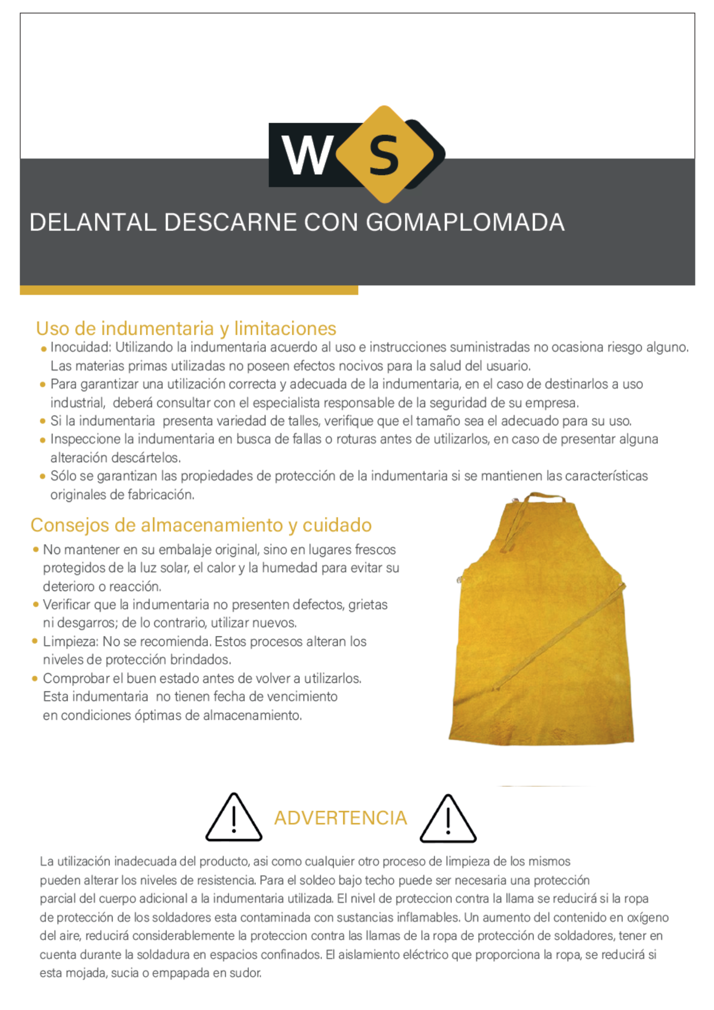 Delantal descarne amarillo con gomaplomada DELANGOMA70x110