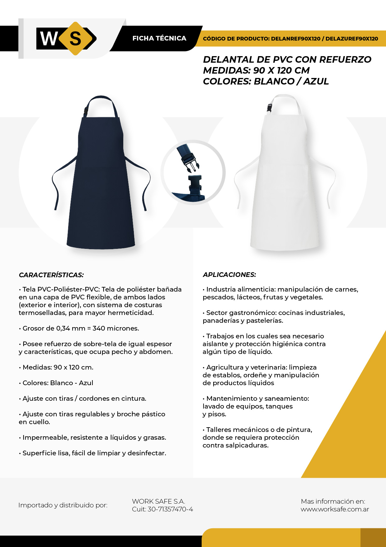 Delantal de PVC con refuerzo blanco - DELANREF90X120