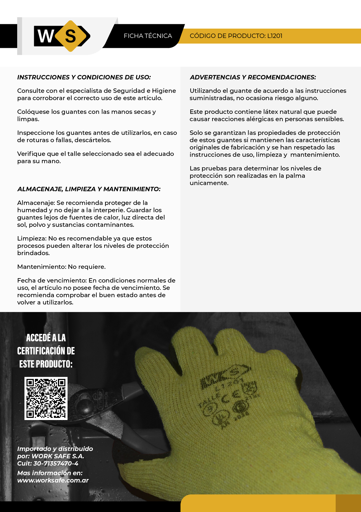 Guante de algodón y poliéster G10, bañado en látex texturado - L1201