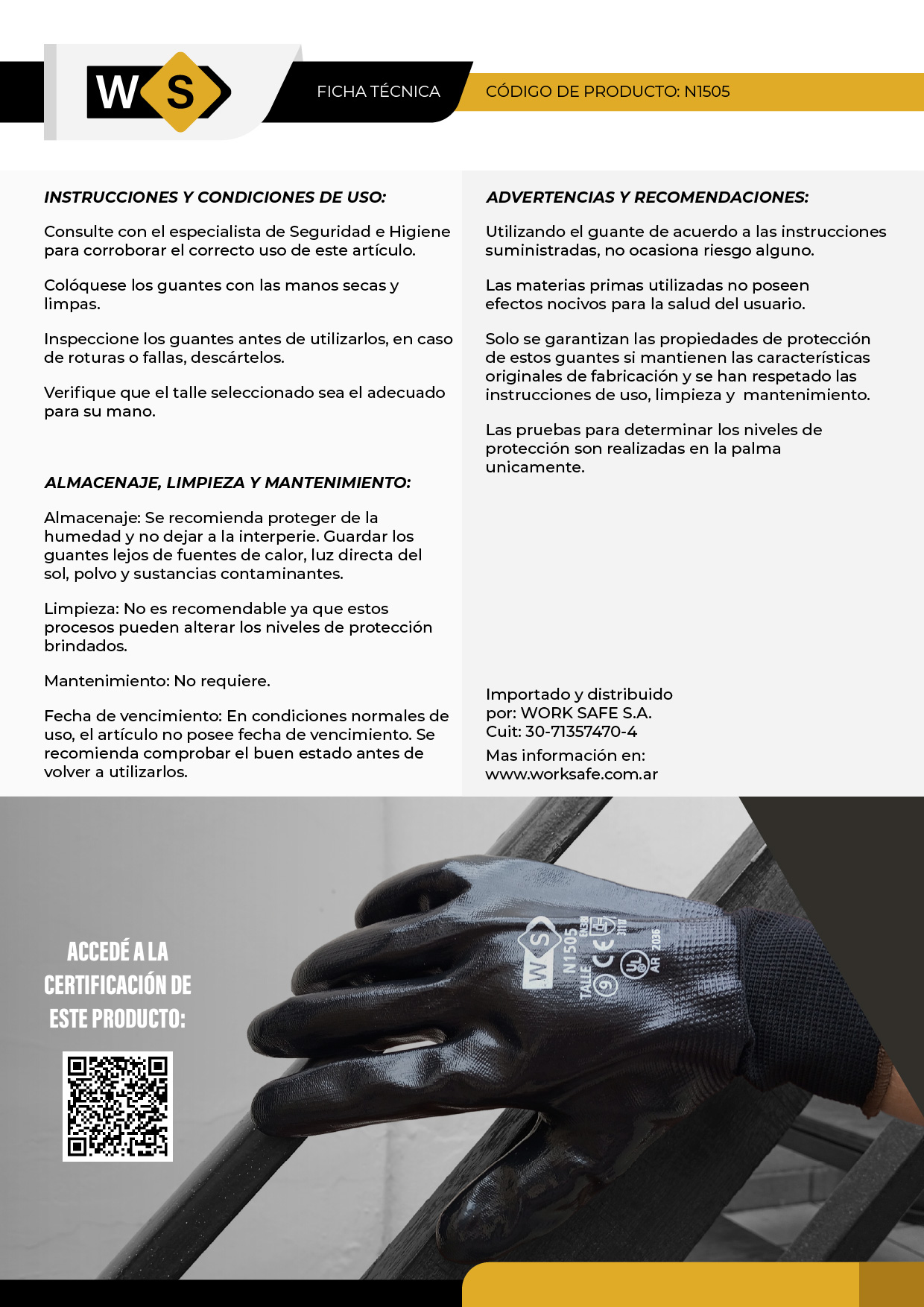 Guante Tejido de Poliéster, con baño completo de Nitrilo -Negro - N1505