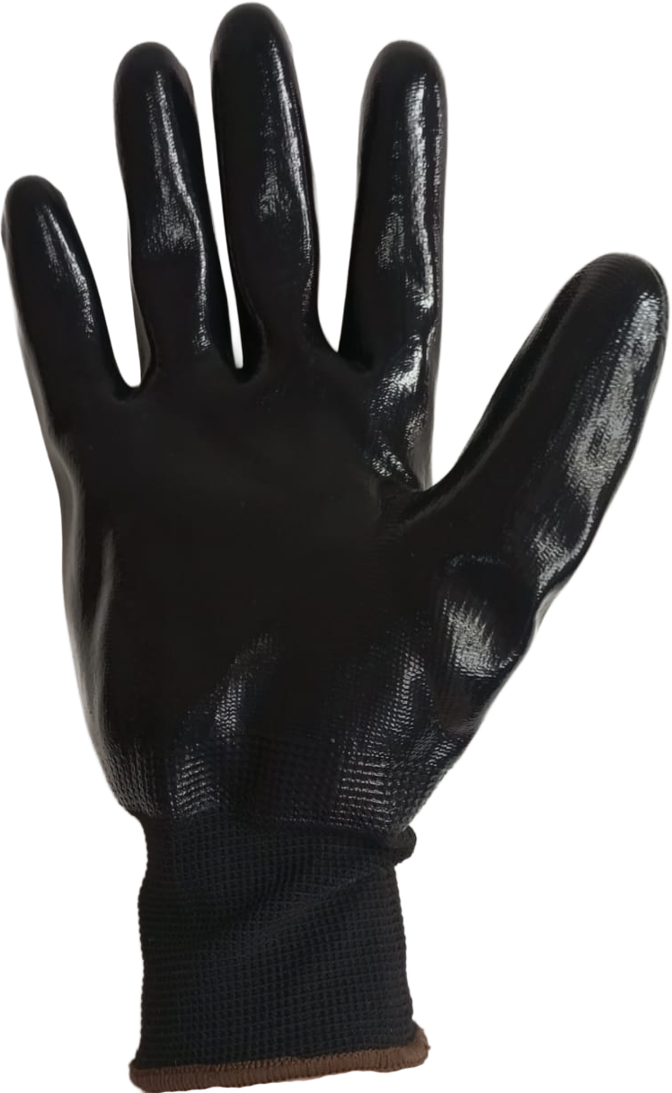 Guante Tejido de Poliéster, con baño completo de Nitrilo -Negro - N1505