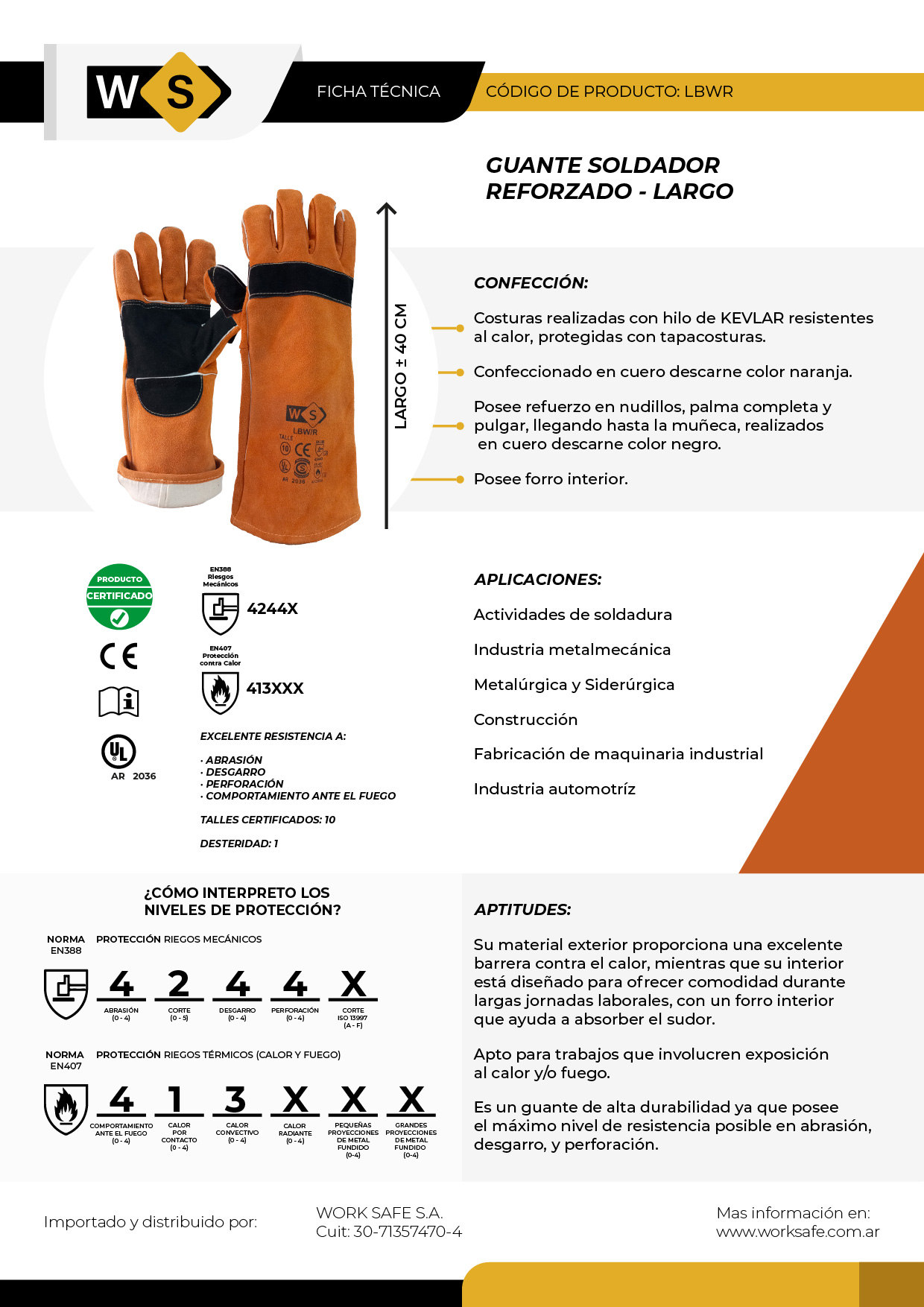 Guante Soldador reforzado largo 40cm - LBWR