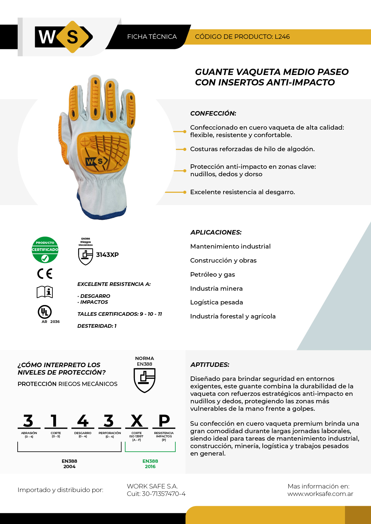 Guante Vaqueta anti-impacto - L246