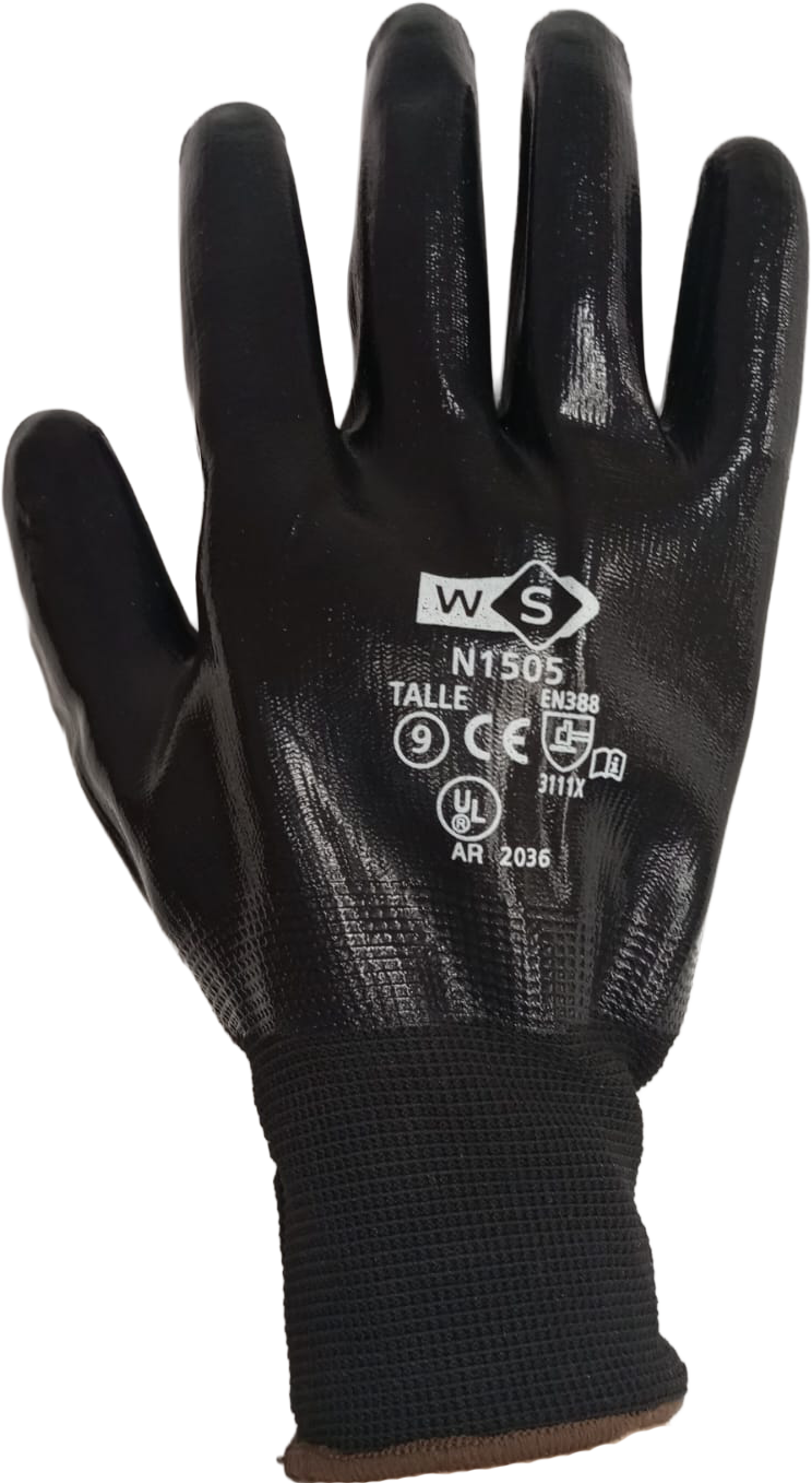 Guante Tejido de Poliéster, con baño completo de Nitrilo -Negro - N1505