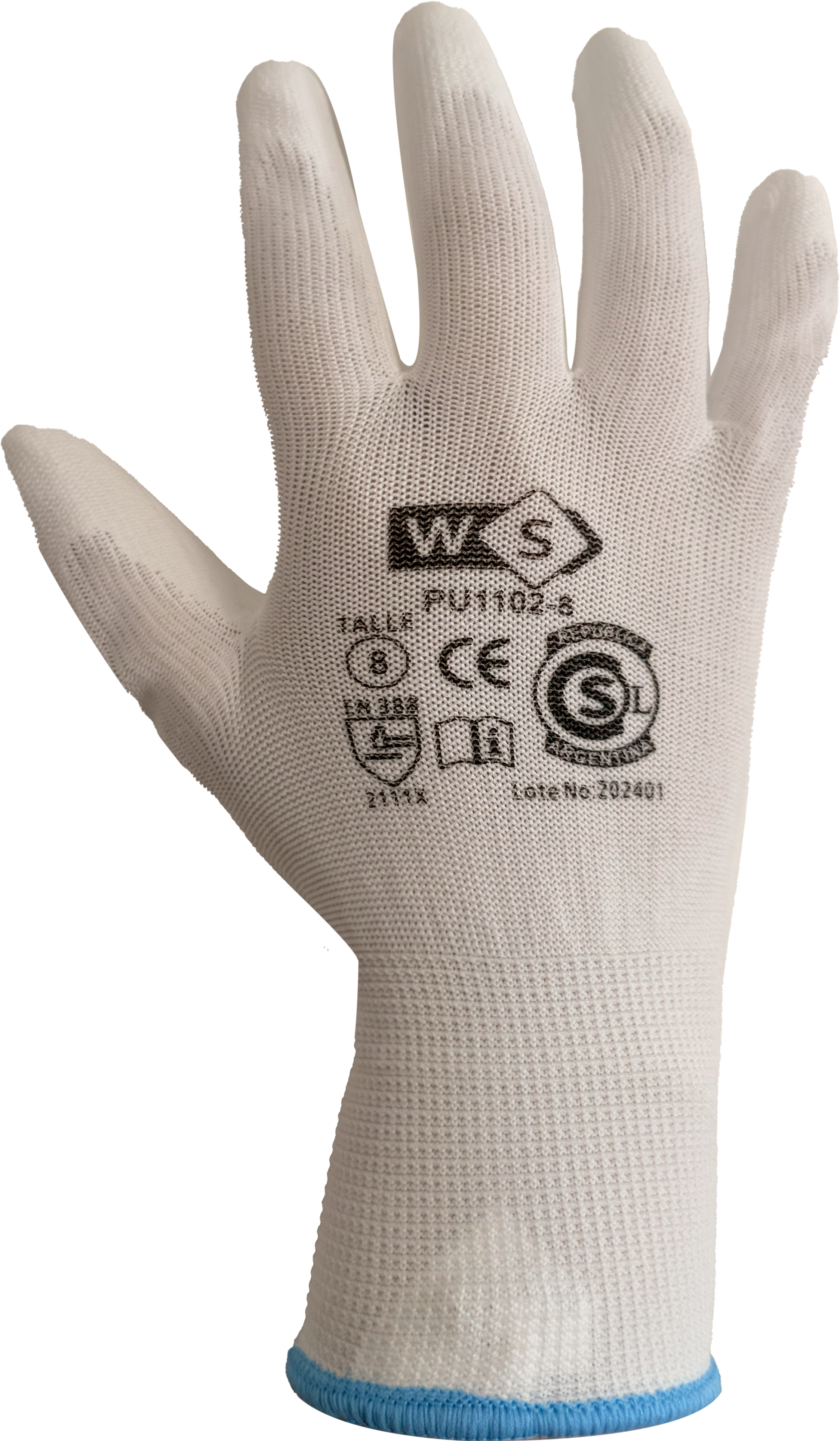 Guante de poliéster G13 con baño en PU blanco - PU1101-02