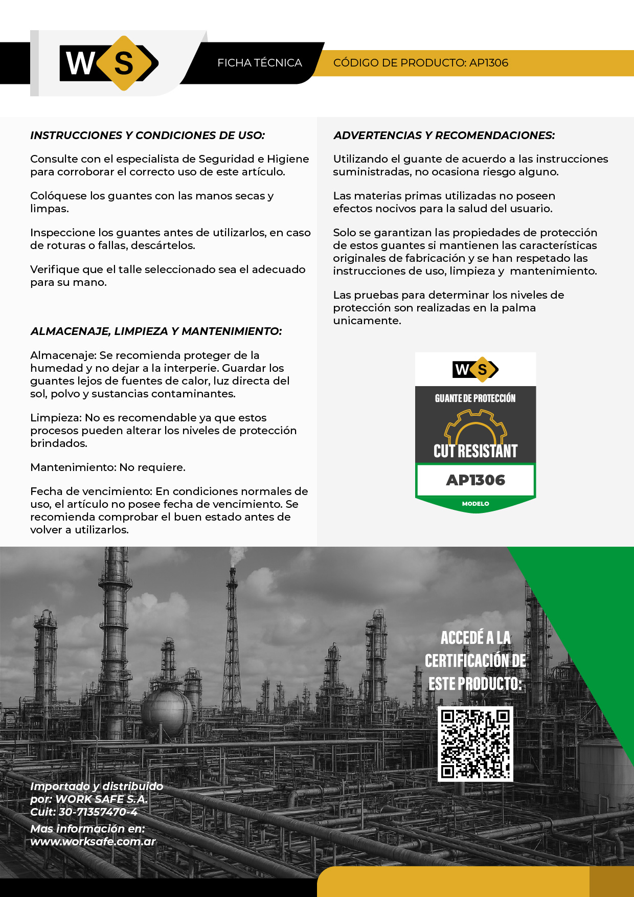 Guante anticorte nivel F, Tejido HPPE G13, baño PU - AP1306