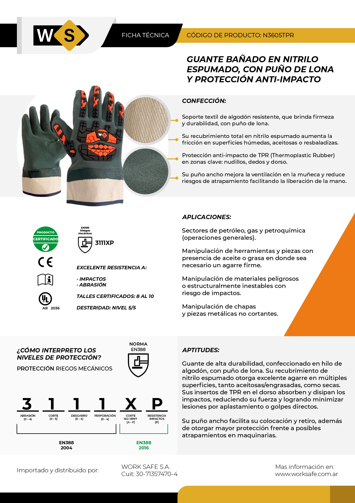 Guante nitrilo espumado - anti impacto - N3605TPR