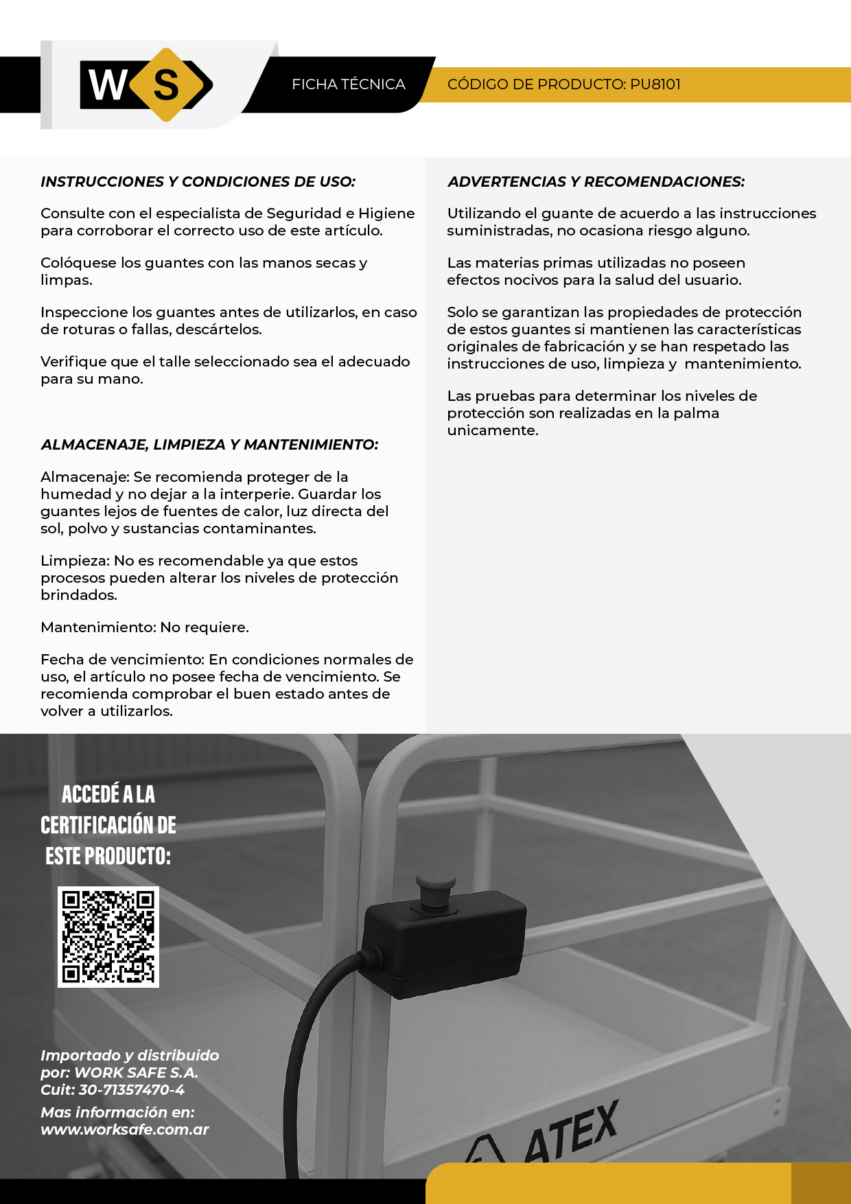 Guante antiestático,Poliéster y Carbono, baño PU - PU8101
