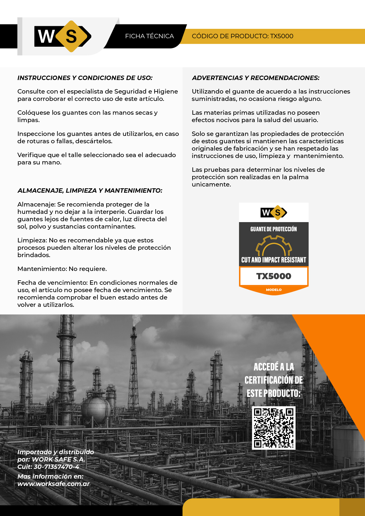 Guante anticorte, Tejido HPPE, baño nitrilo arenoso, anti-impacto - TX5000