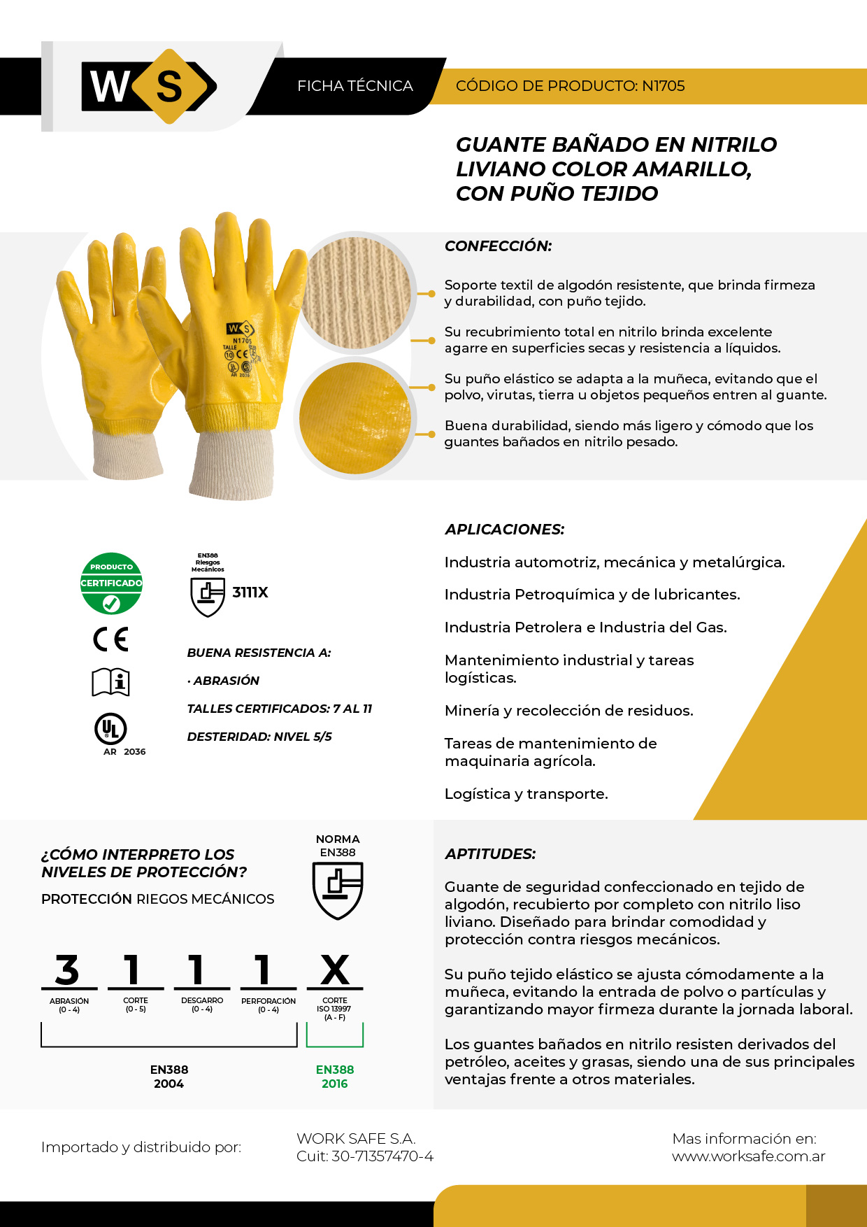 Guante Nitrilo amarillo - N1705