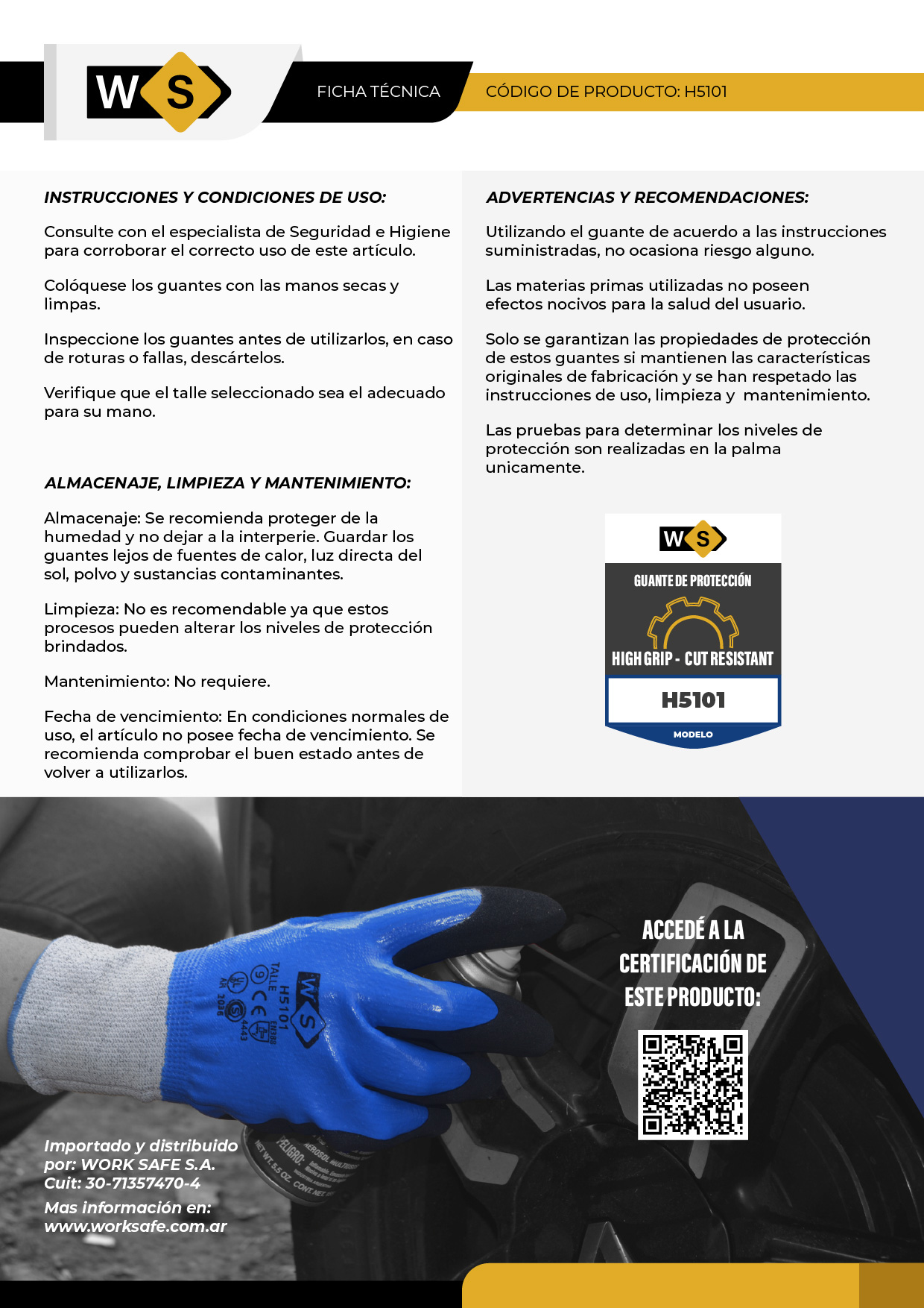 Guante Resistente al corte G10, doble baño de nitrilo - H5101