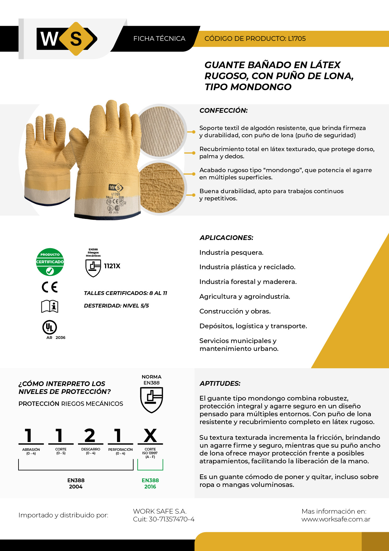 Guante baño látex rugoso, mondongo puño lona - L1705