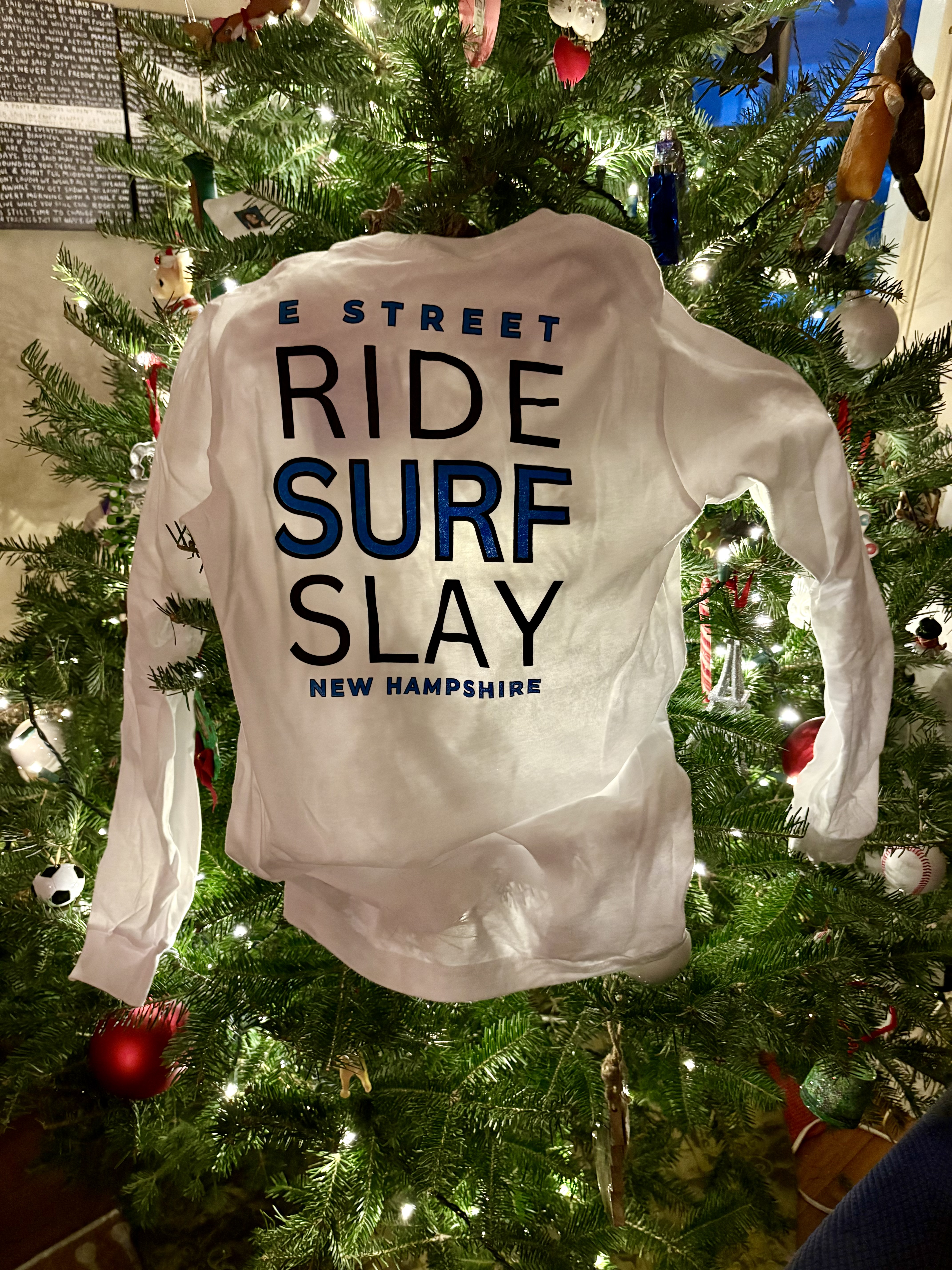 E Street Ride Surf Slay in Blue, White Long Sleeve Shirt