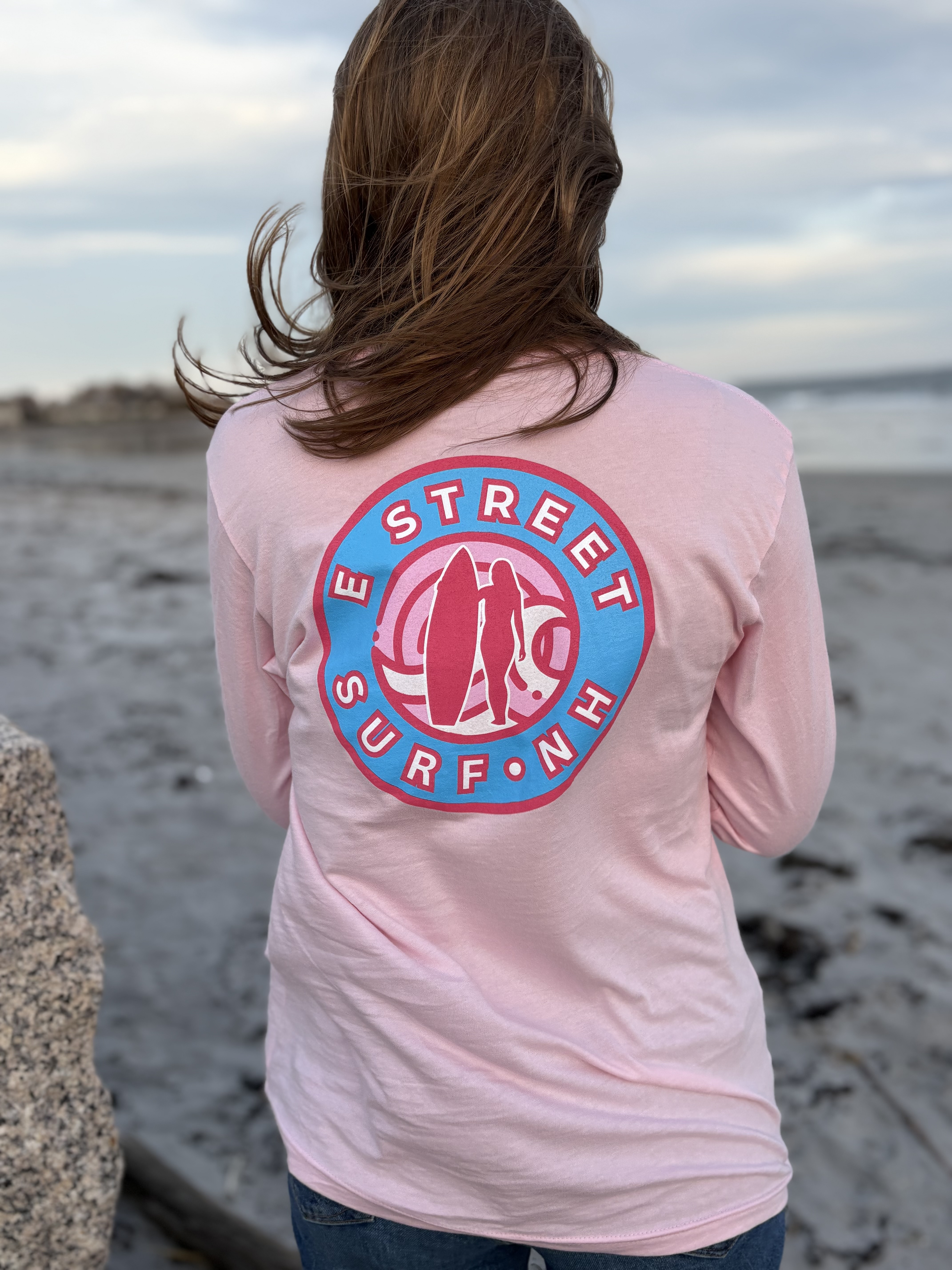 E Street Surf NH Woman Surfer Pink Long Sleeve Shirt