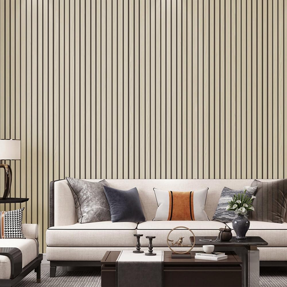 Wood Grille Self-Adhesive Wall Stickers Wood Grain Grille Background Thickening Wallpaper, 60X300CM PVC Self-Adhesive Sticker Roll, Noise Reduction Wall Panels for Wall Decor