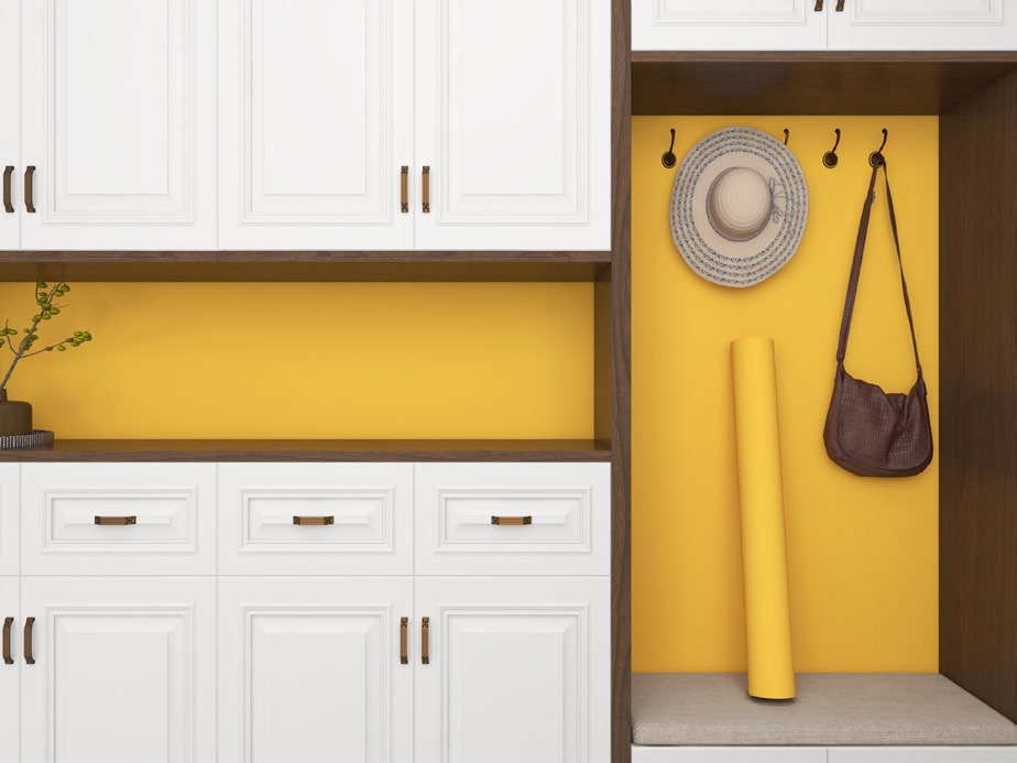 Sun Yellow Eco-Friendly Vinyl Peel and Stick Self-Adhesive Wall Film, Eco-Laminate Film,  Vinyl Laminate Film , Decorative Vinyl Film for Countertop, Kitchen Cabinets, Shelf, Drawer Liner,Easy to Clean Removable Wall Covering