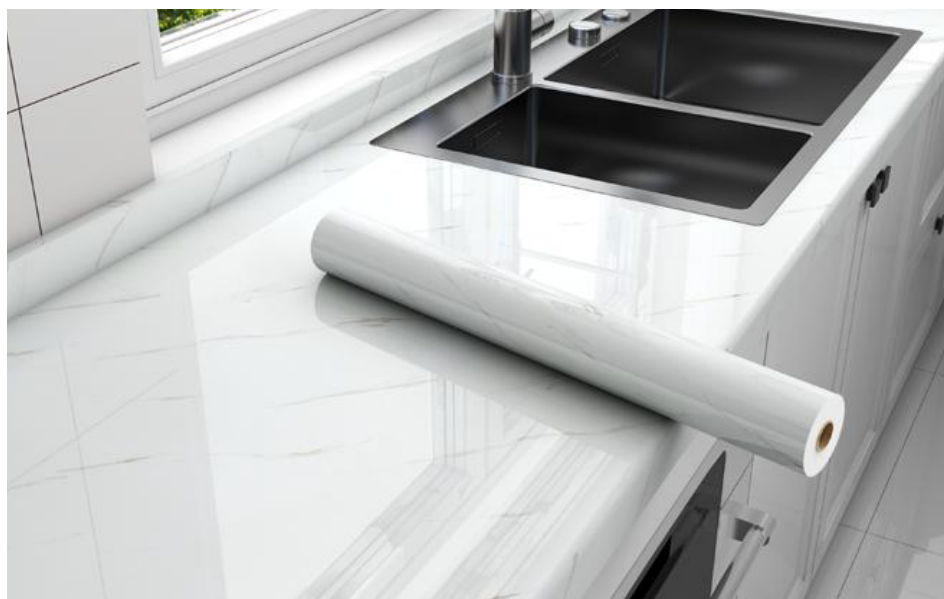 Marble Pattern Eco-Friendly Vinyl Peel and Stick Self-Adhesive Wall Film, Eco-Laminate Film,  Vinyl Laminate Film , Decorative Vinyl Film for Countertop, Kitchen Cabinets, Shelf, Drawer Liner,Easy to Clean Removable Wall Covering