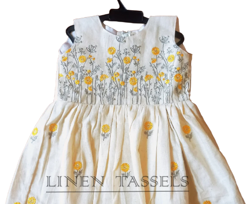 Floral Embroidered Linen Dress Code: (KC00142) Size available: 1-2 years