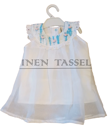 Girls' White Top and Blue Printed Pants Set (Code: KS00139) Size: 2-3 years