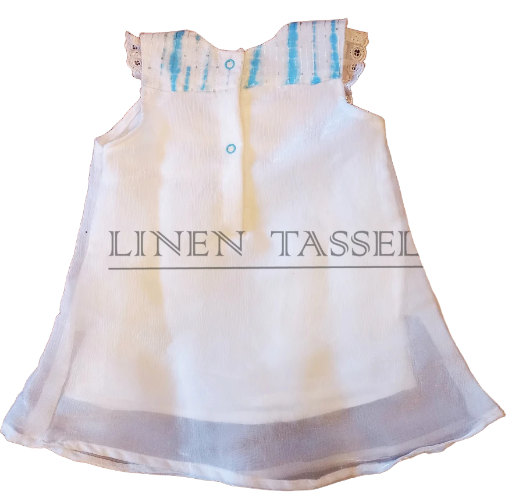 Girls' White Top and Blue Printed Pants Set (Code: KS00139) Size: 2-3 years